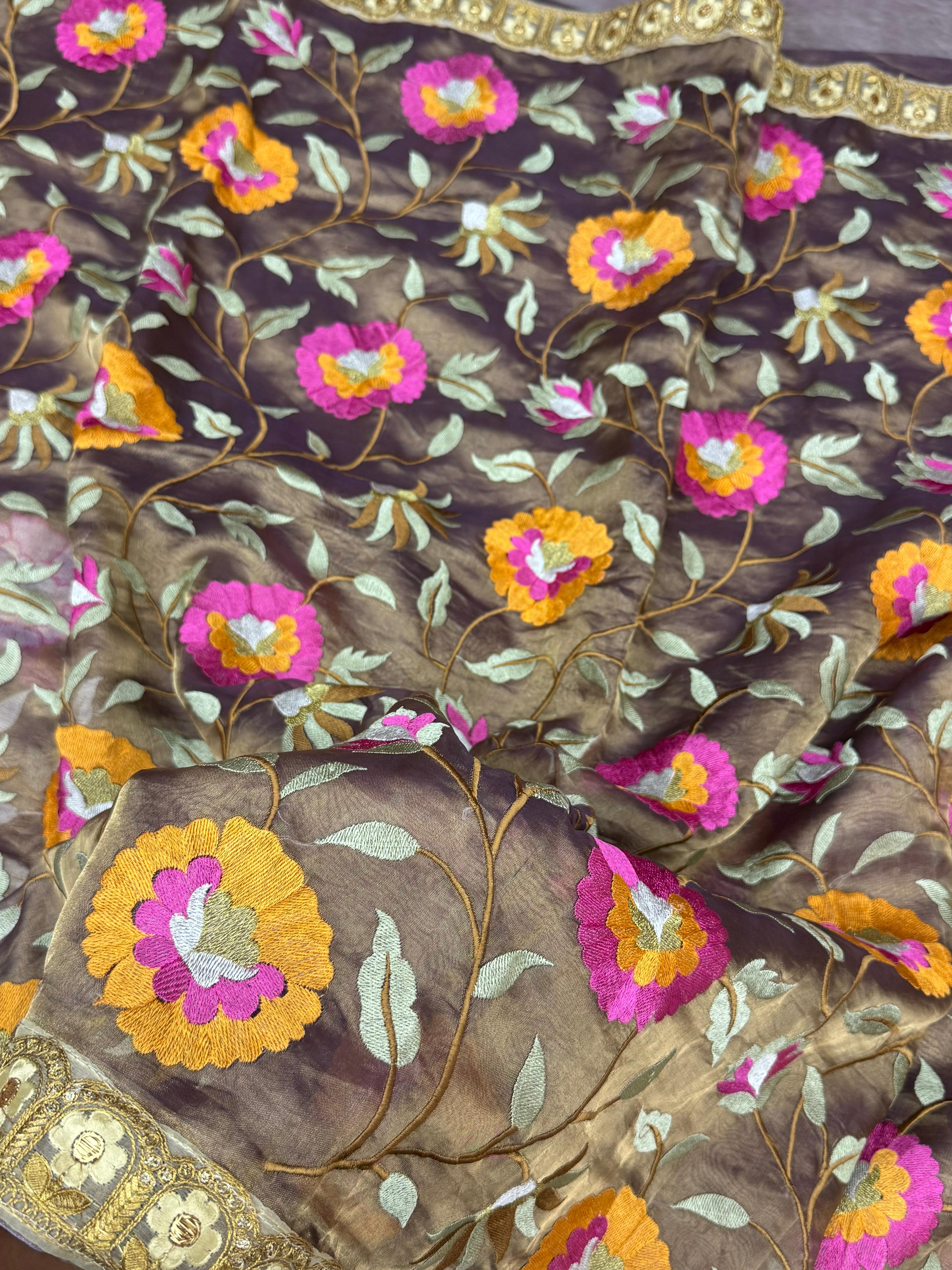 Pure Tissue Silk Banarasi Saree with All Over Embroidery Work