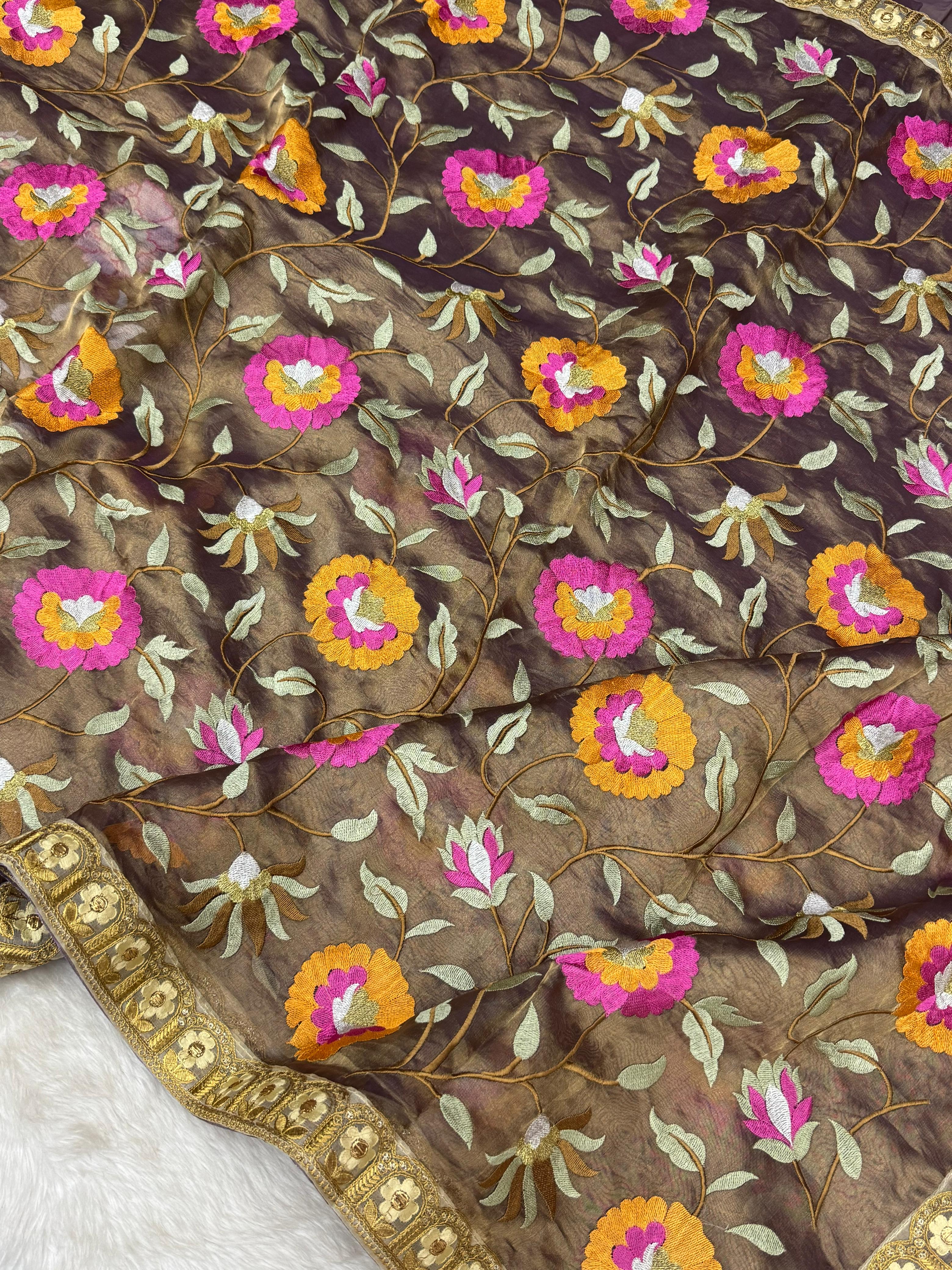 Pure Tissue Silk Banarasi Saree with All Over Embroidery Work