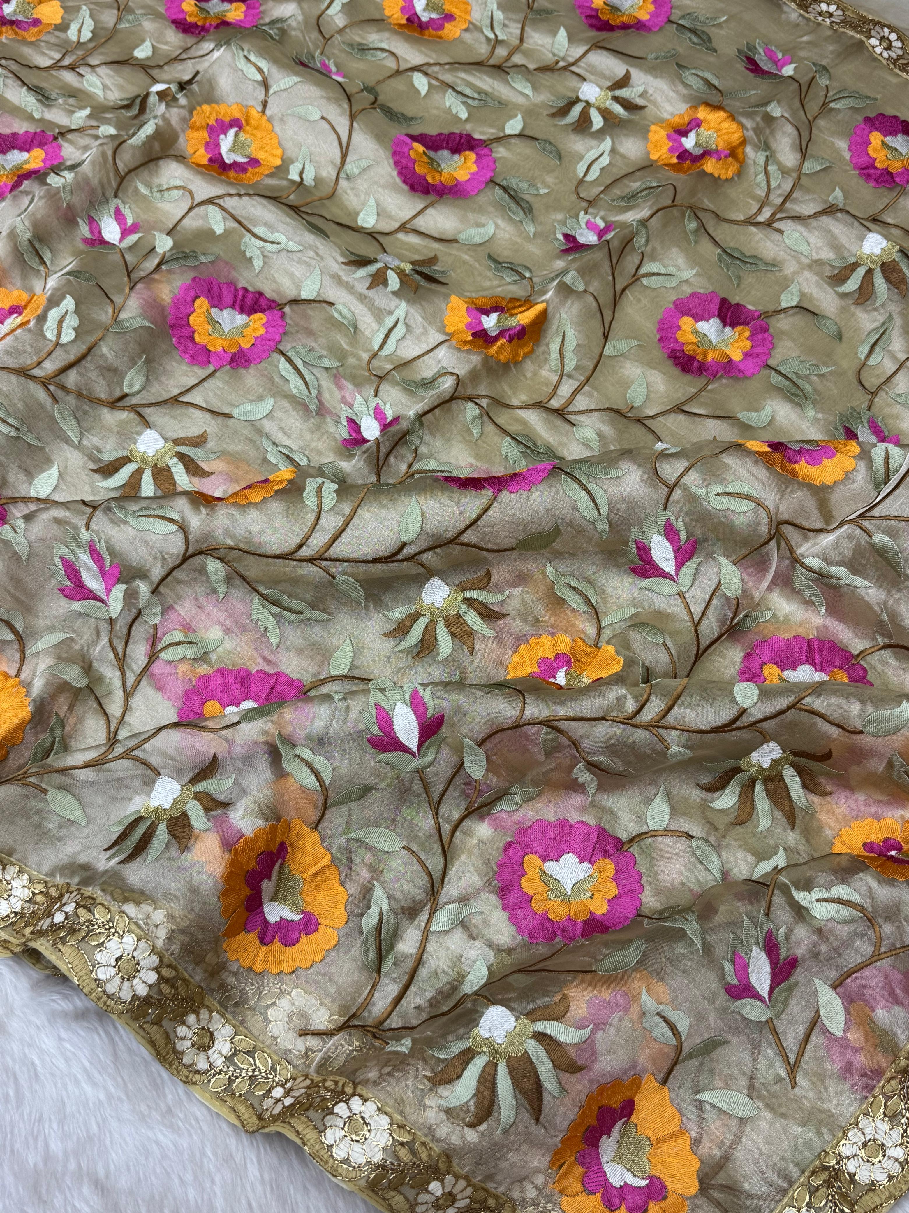 Pure Tissue Silk Banarasi Saree with All Over Embroidery Work