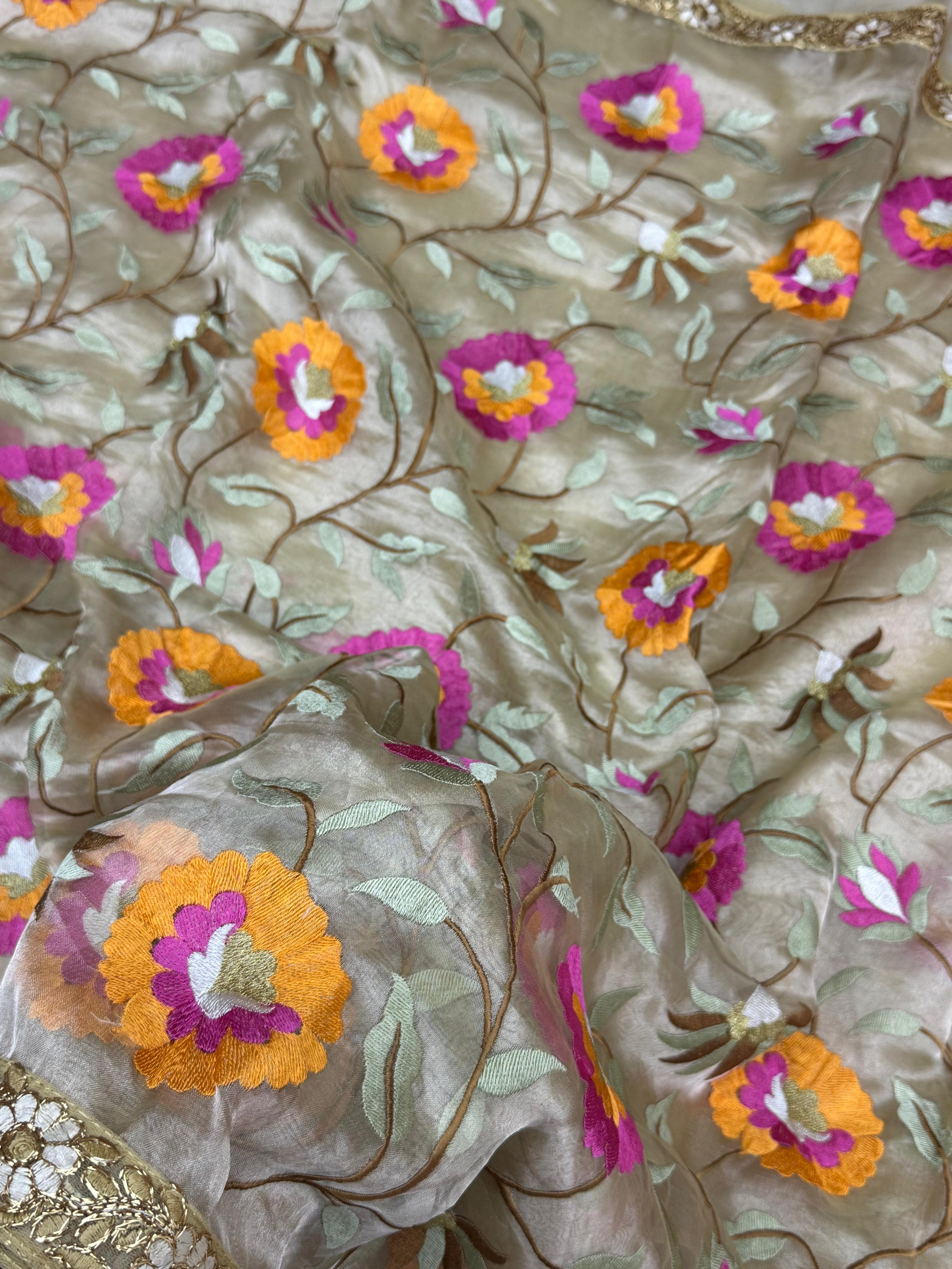 Pure Tissue Silk Banarasi Saree with All Over Embroidery Work