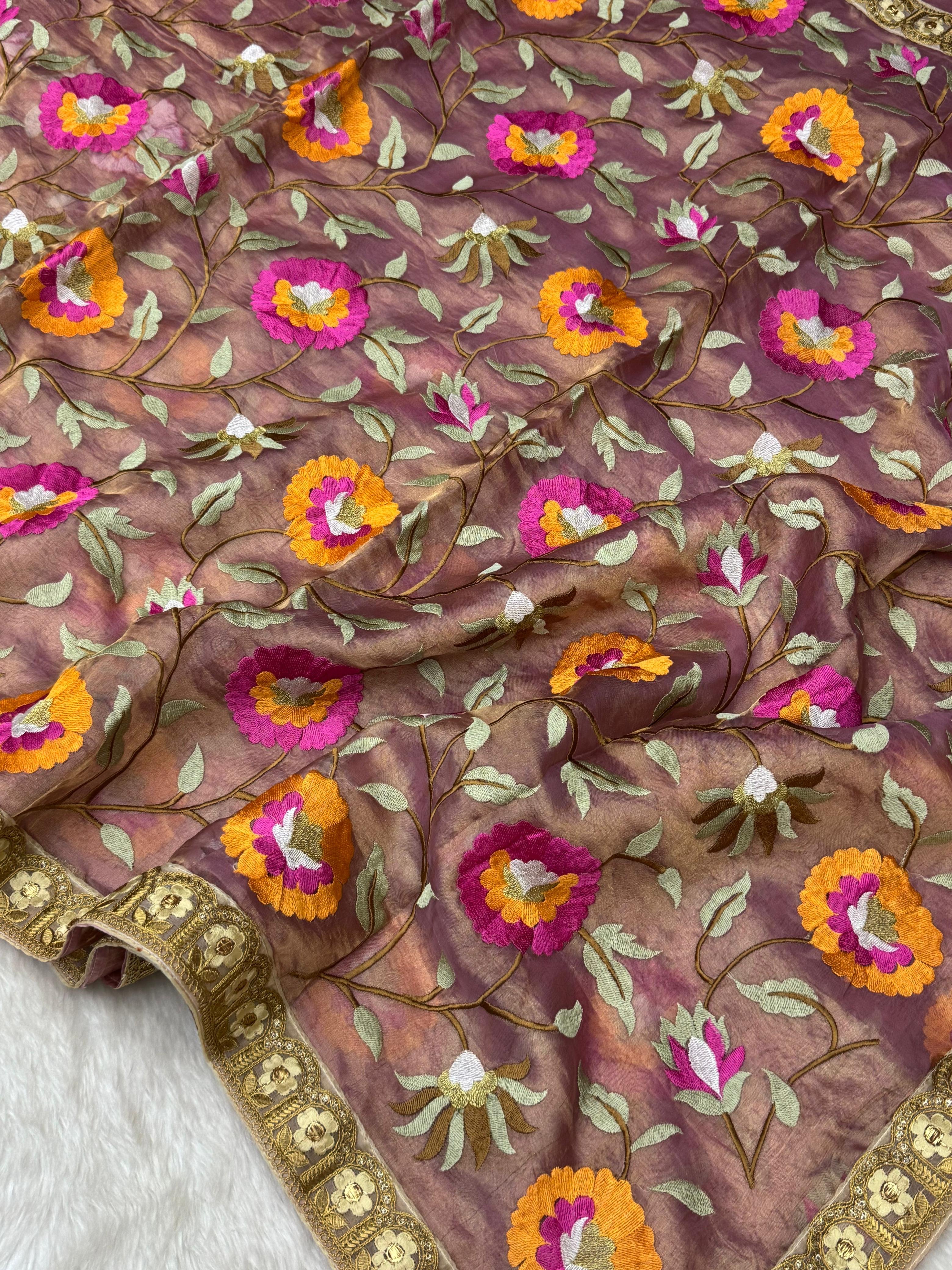 Pure Tissue Silk Banarasi Saree with All Over Embroidery Work