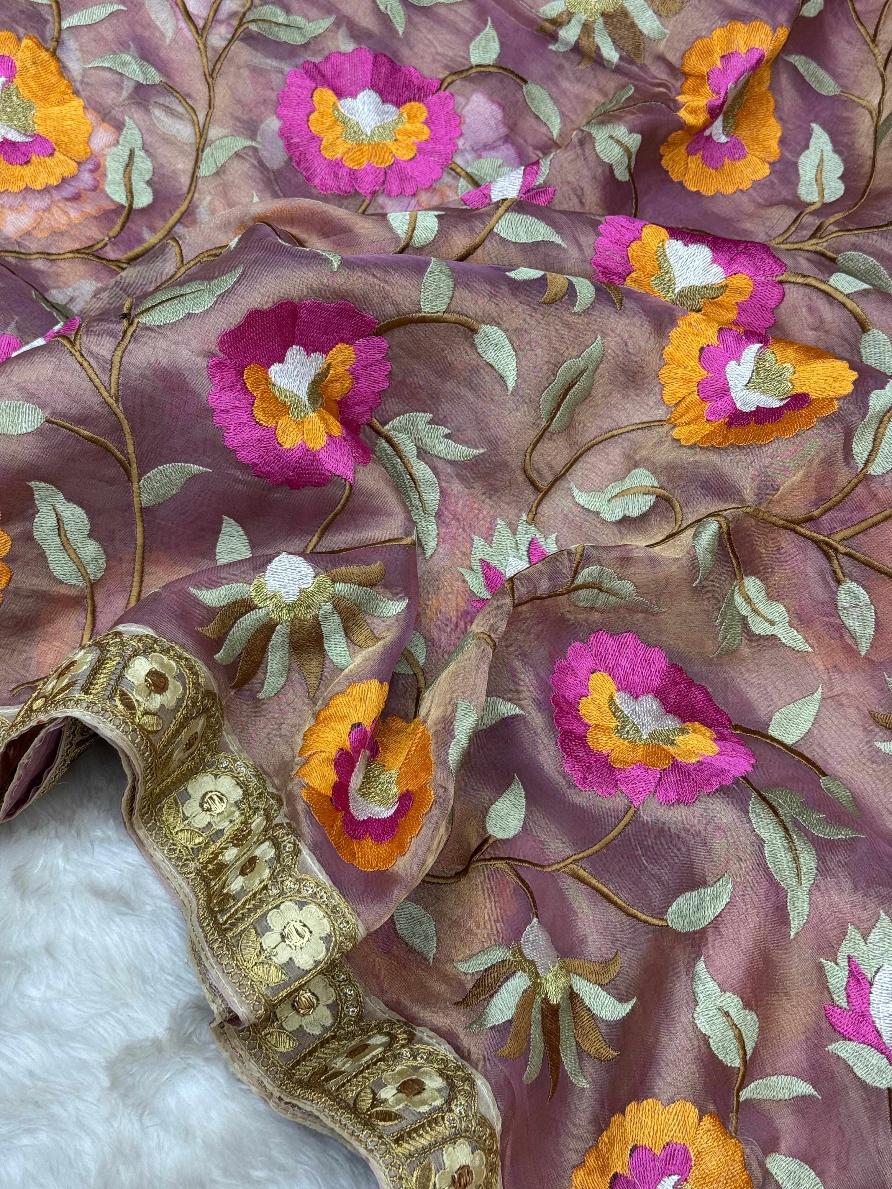 Pure Tissue Silk Banarasi Saree with All Over Embroidery Work