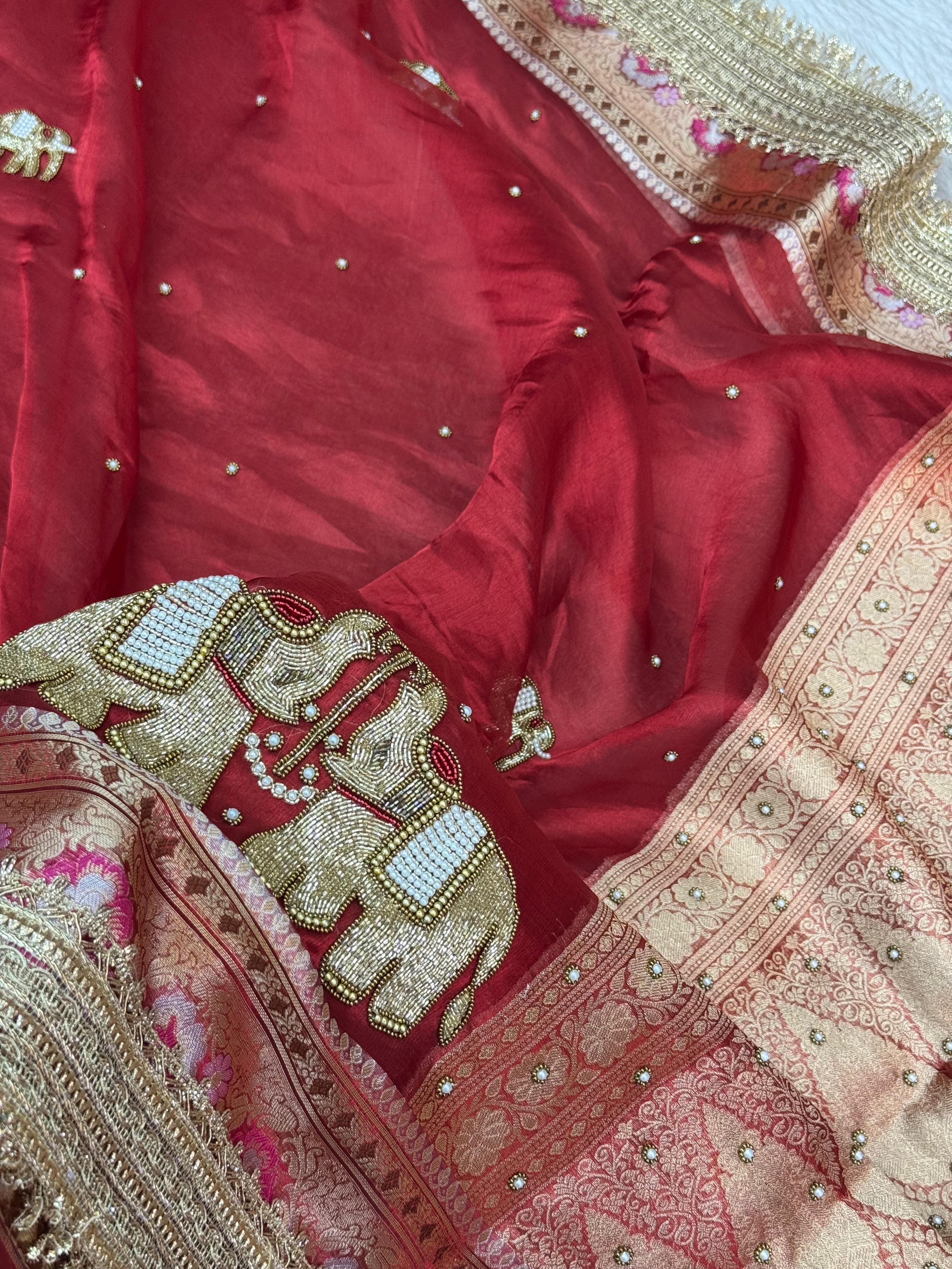 Pure Tissue Silk Banarasi Saree with Royal Elephant Handwork