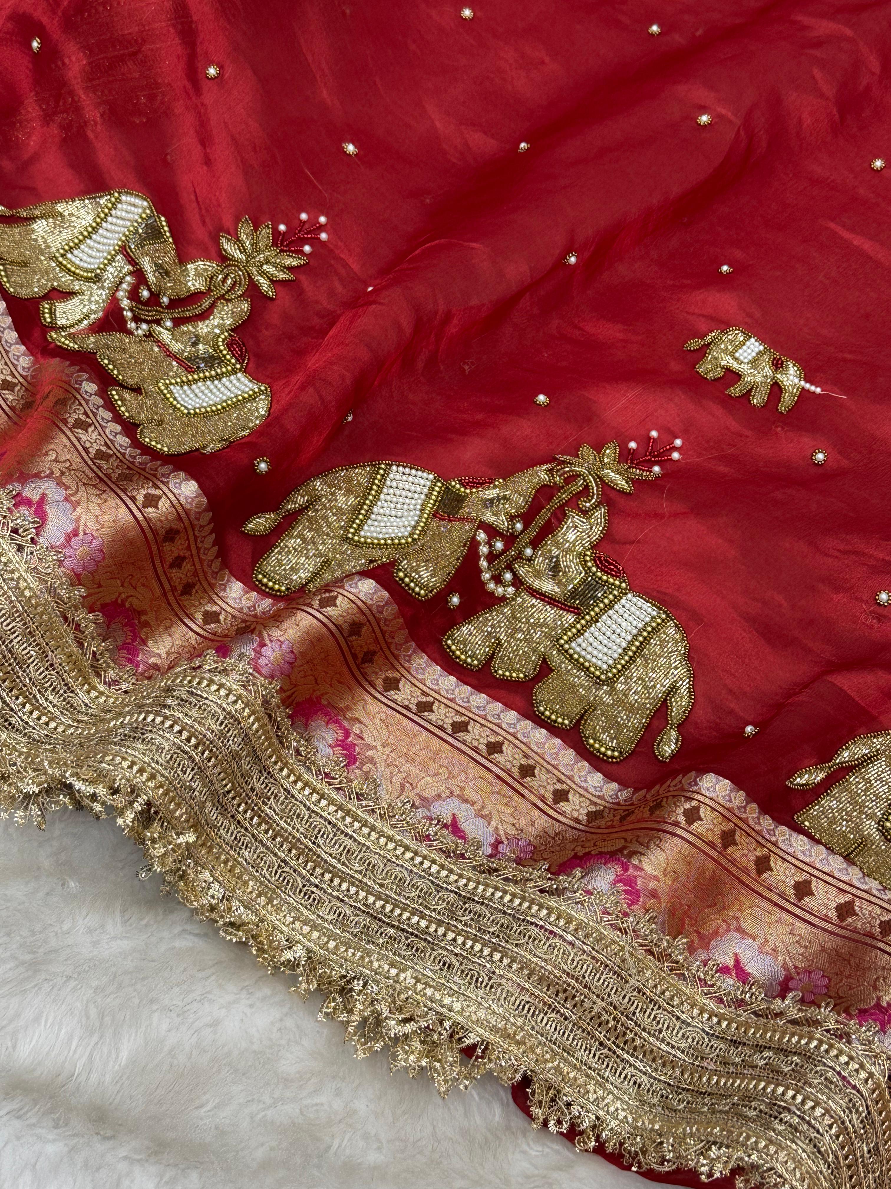 Pure Tissue Silk Banarasi Saree with Royal Elephant Handwork