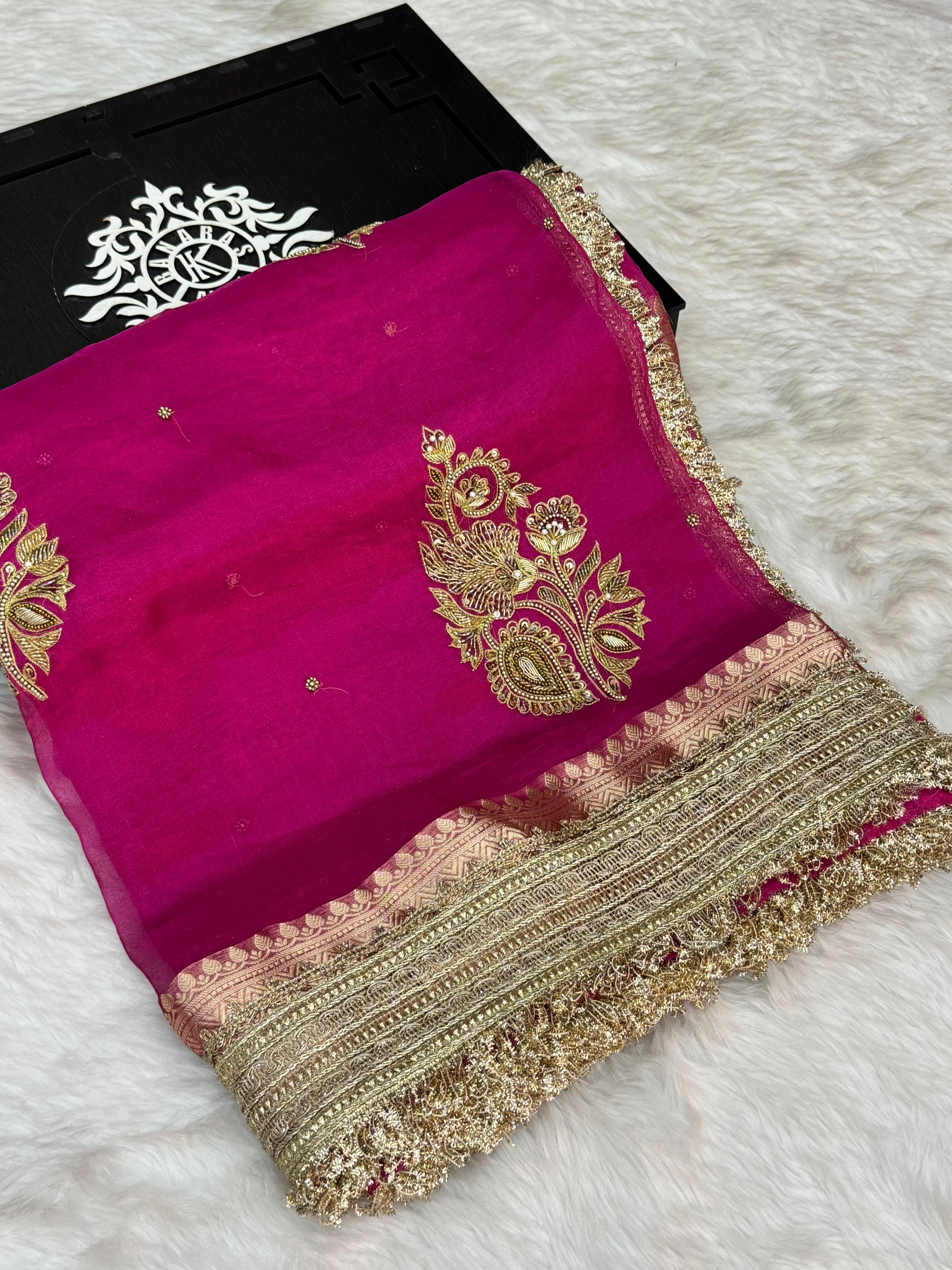 Pure Tissue Silk Banarasi Saree with Floral Handwork Boota