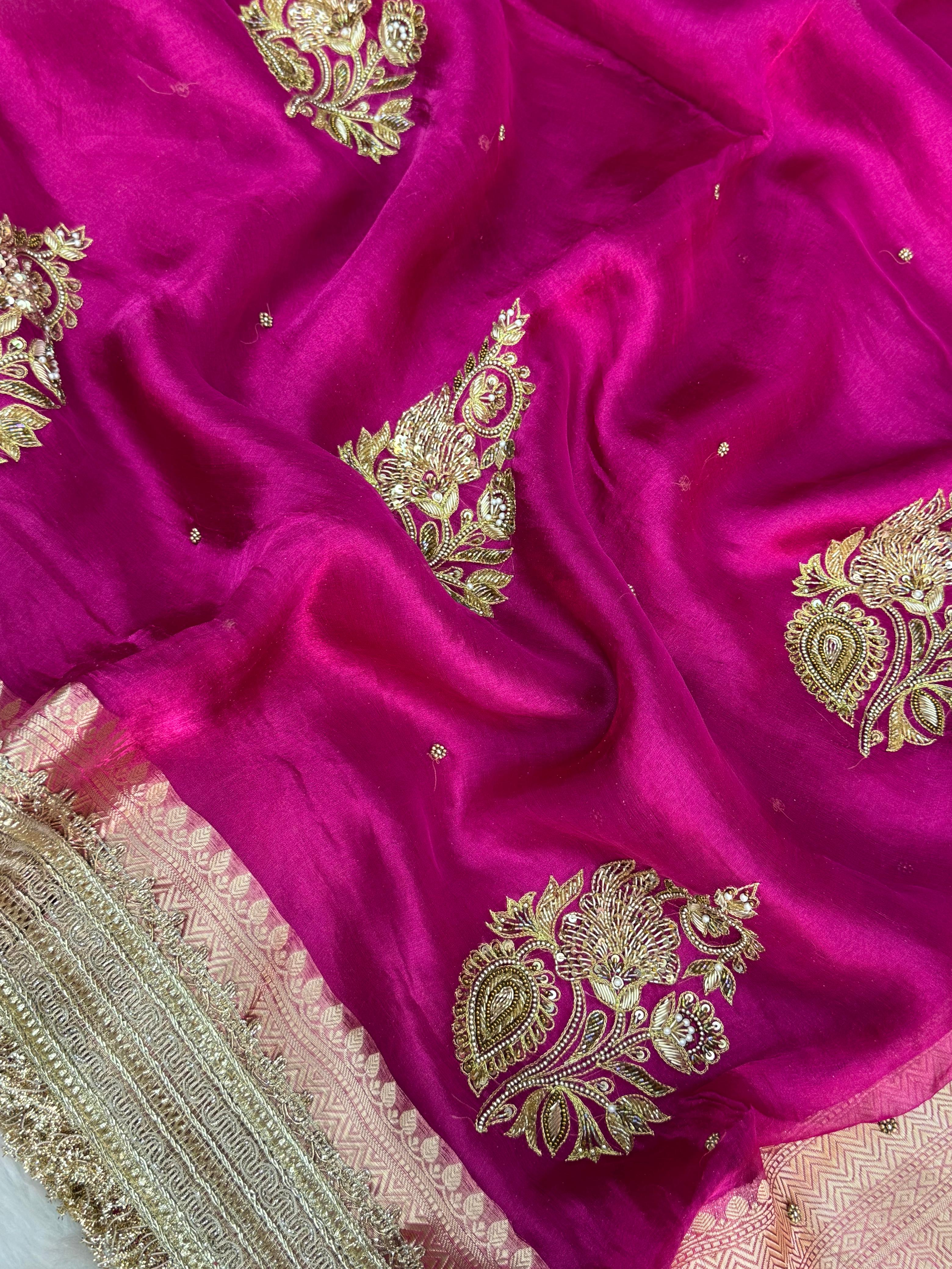 Pure Tissue Silk Banarasi Saree with Floral Handwork Boota