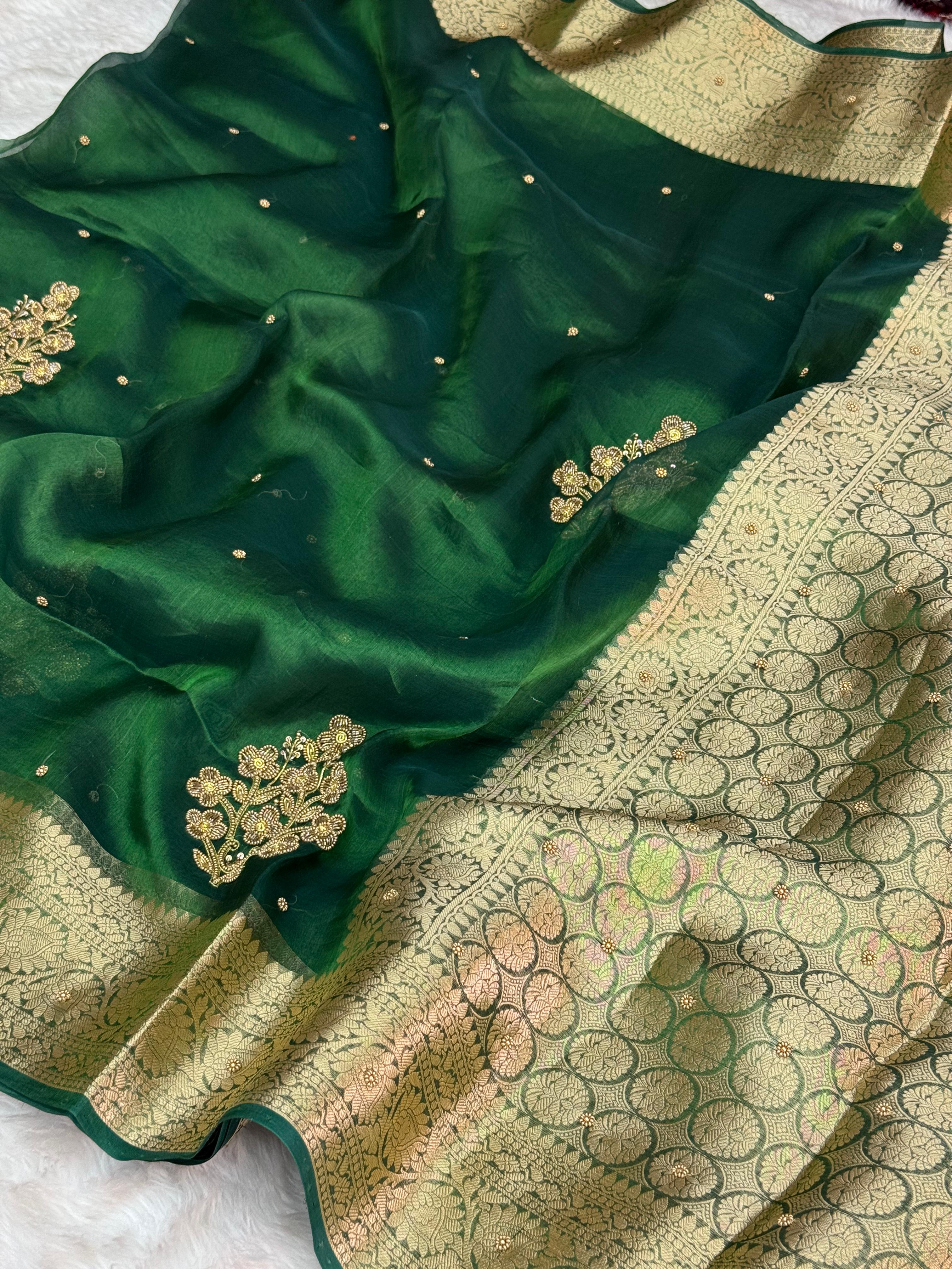 Pure Tissue Silk Banarasi Saree with Floral Handwork Boota