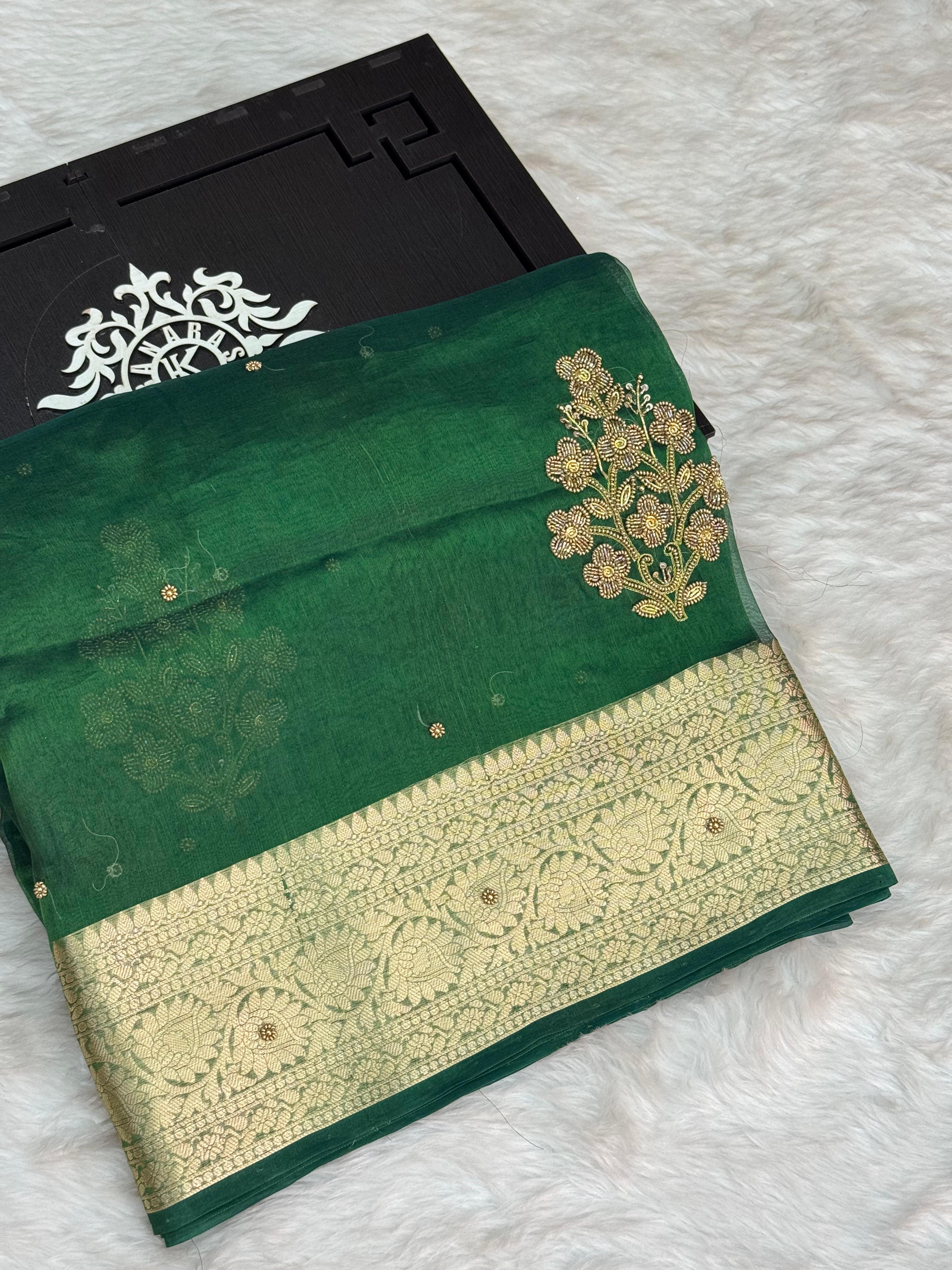 Pure Tissue Silk Banarasi Saree with Floral Handwork Boota