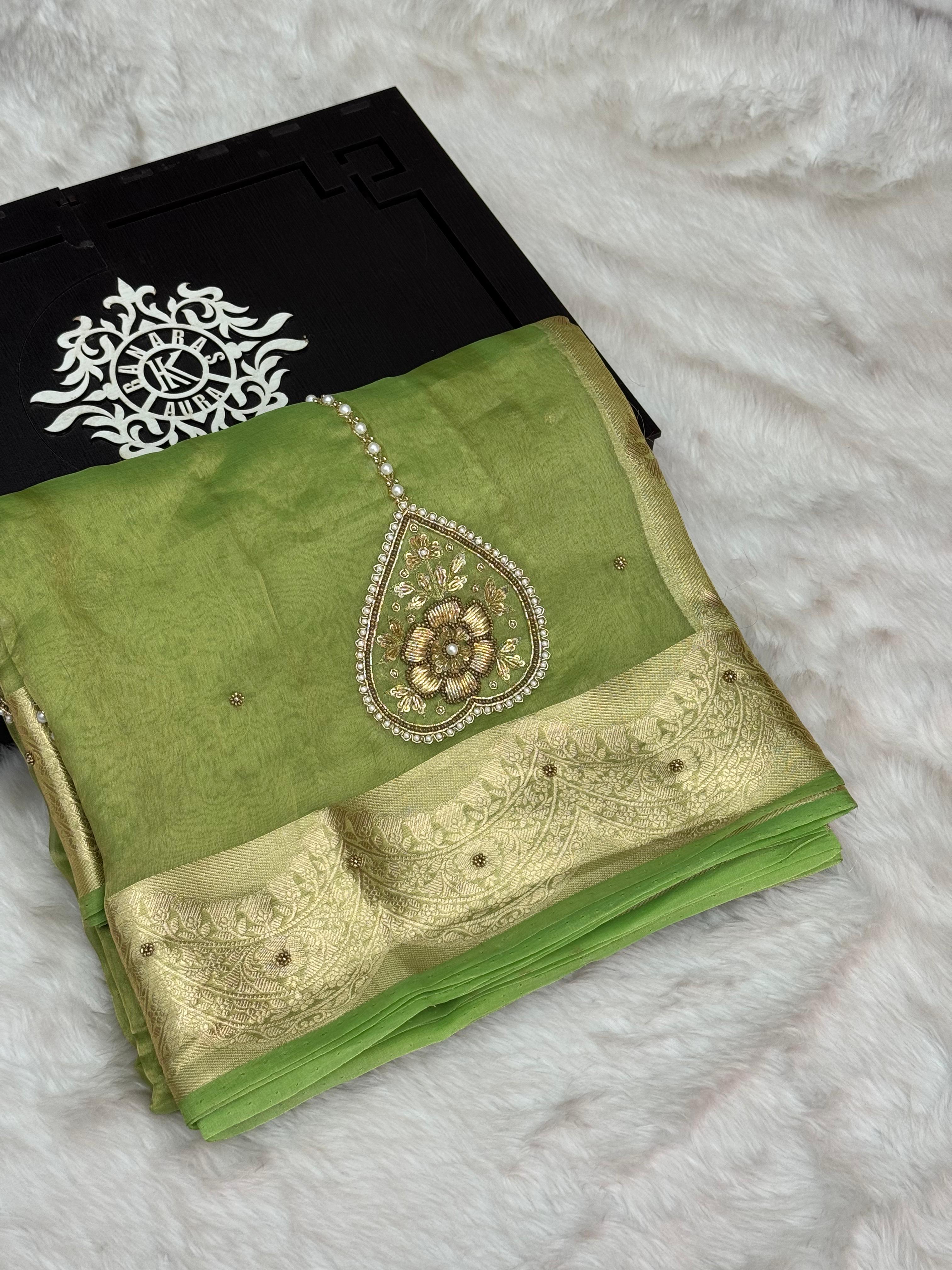 Pure Tissue Silk Banarasi Saree with Pearl Teardrop Handwork