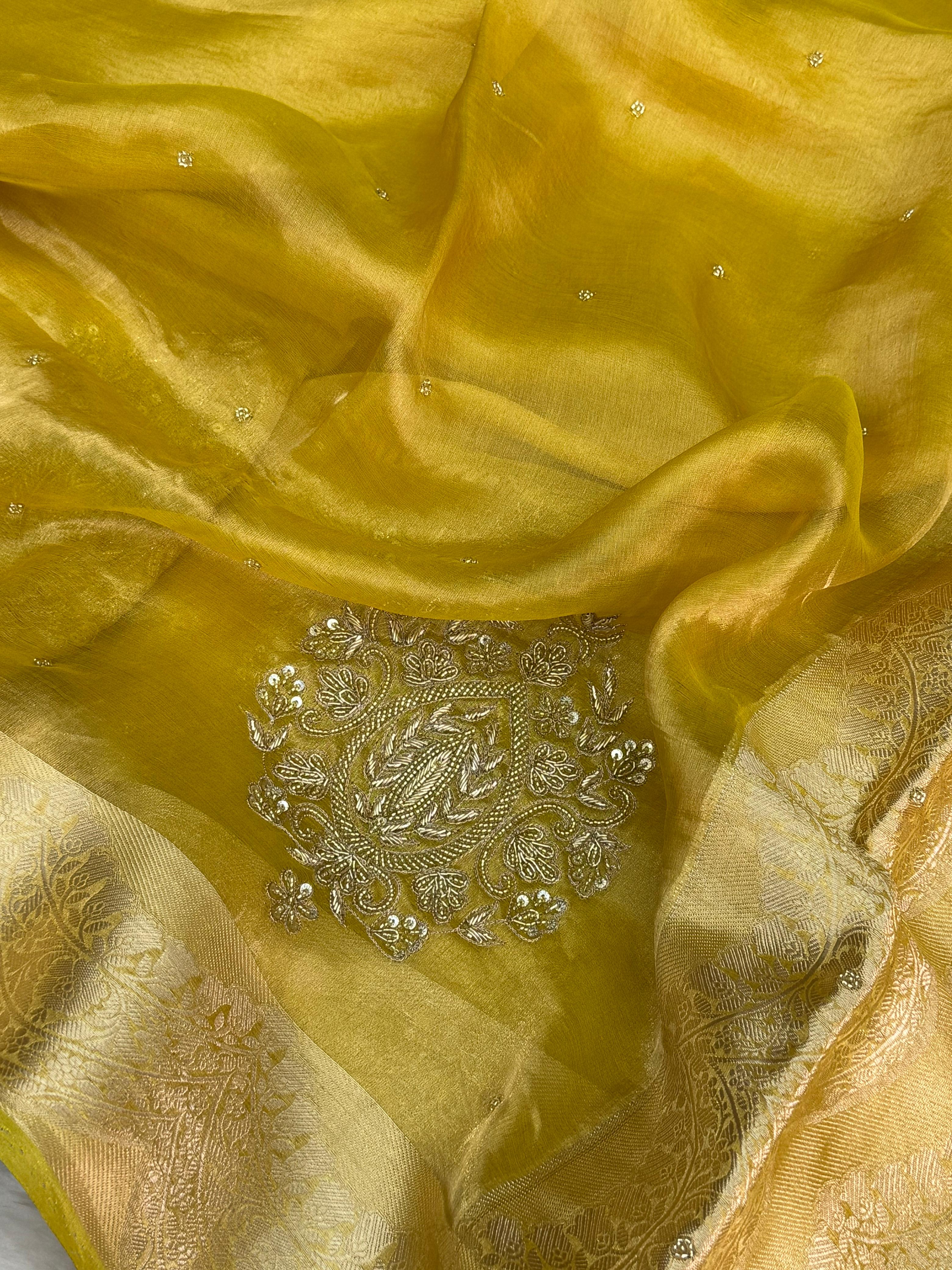 Pure Tissue Silk Banarasi Saree with Paisley Handwork