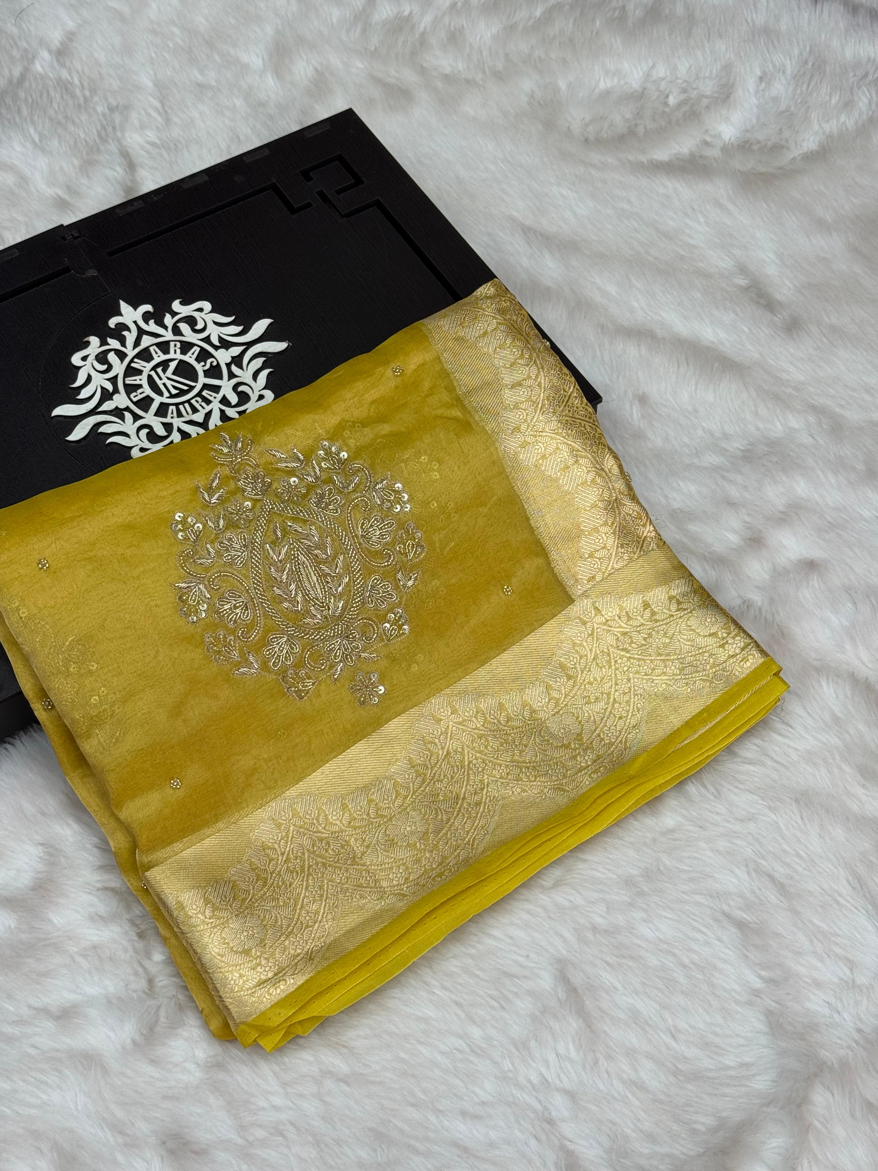 Pure Tissue Silk Banarasi Saree with Paisley Handwork