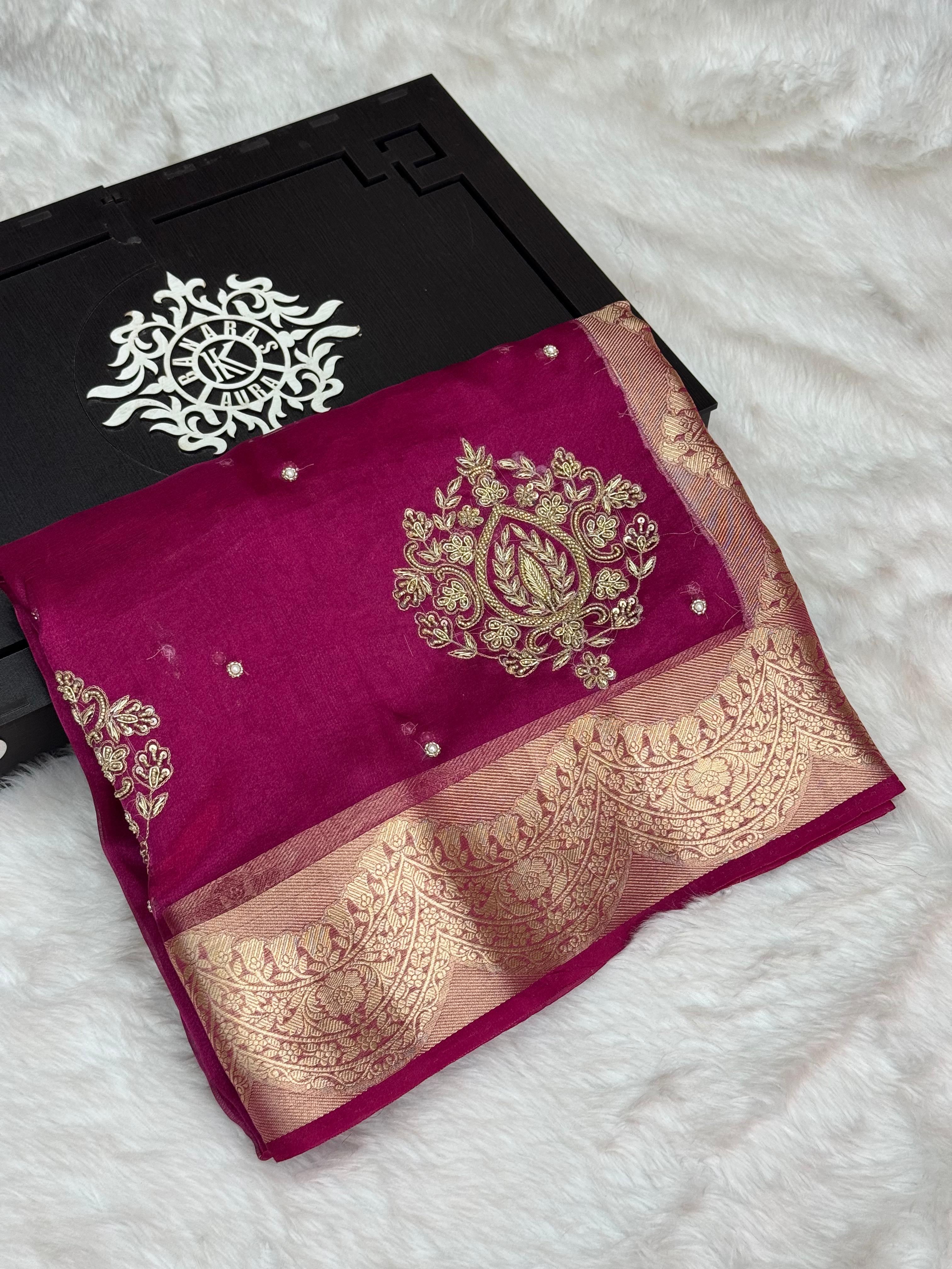 Pure Tissue Silk Banarasi Saree with Paisley Handwork