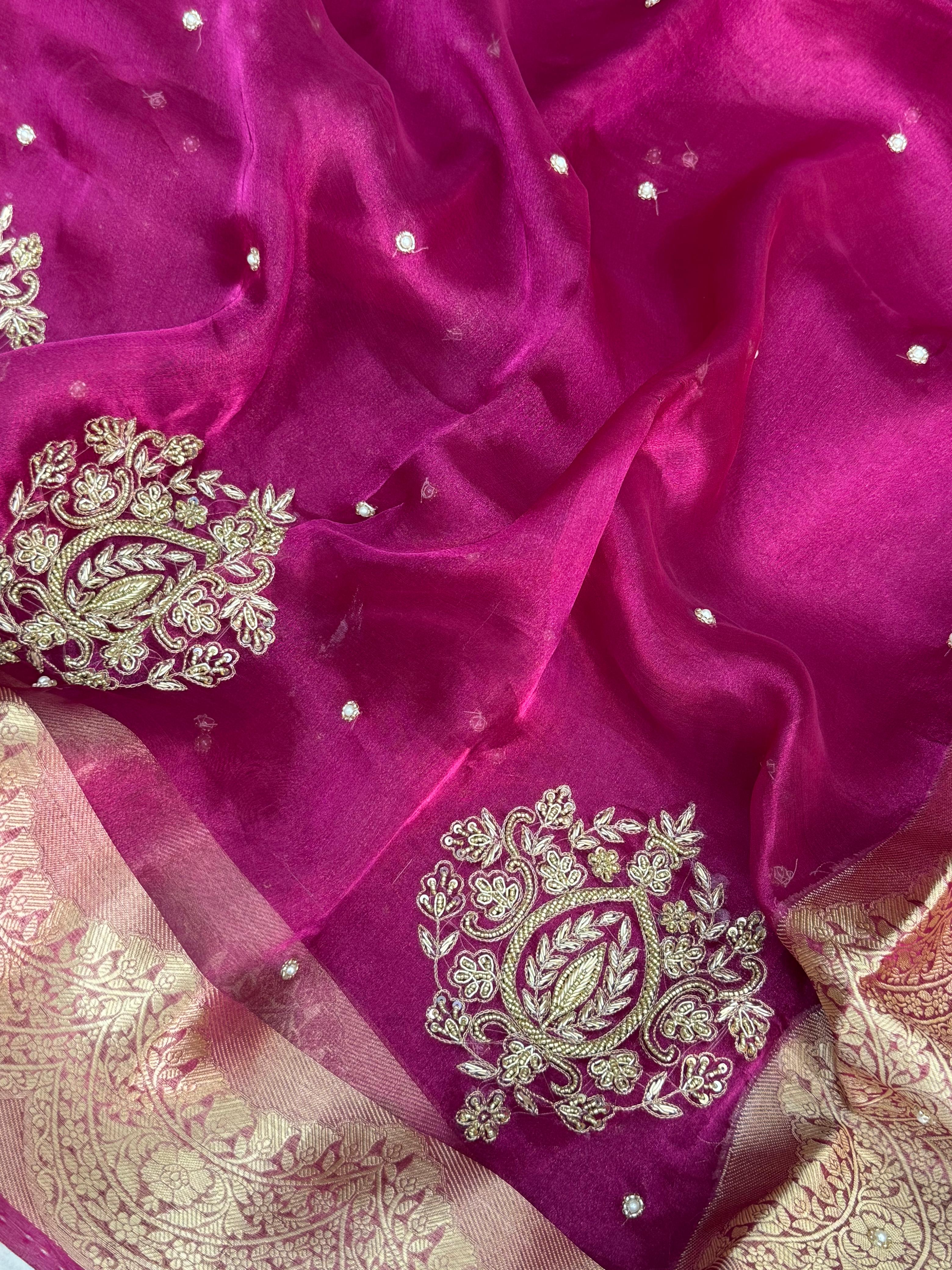 Pure Tissue Silk Banarasi Saree with Paisley Handwork