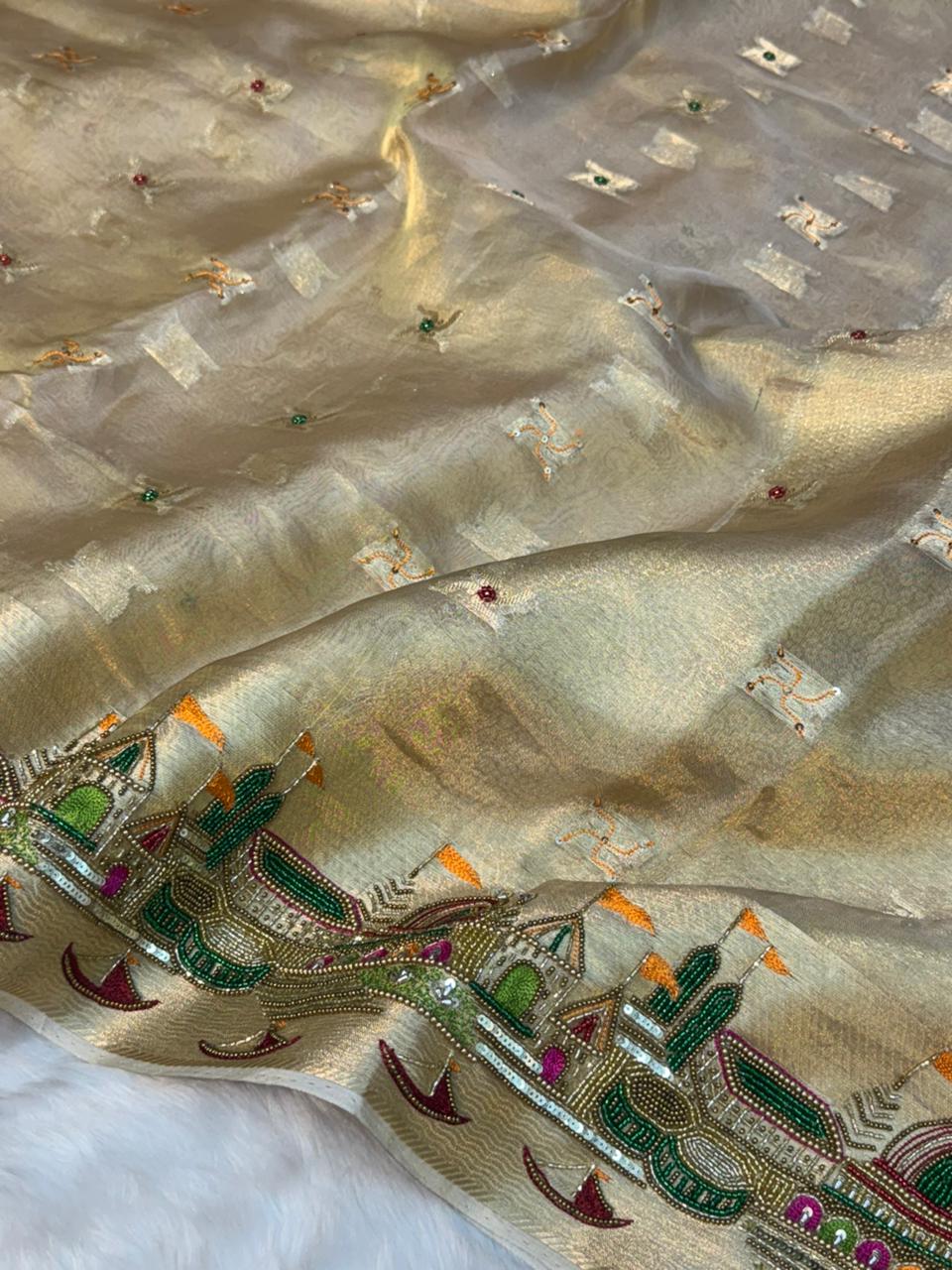 Pure Tissue Silk Banarasi Saree with Banarasi Ghat Handwork