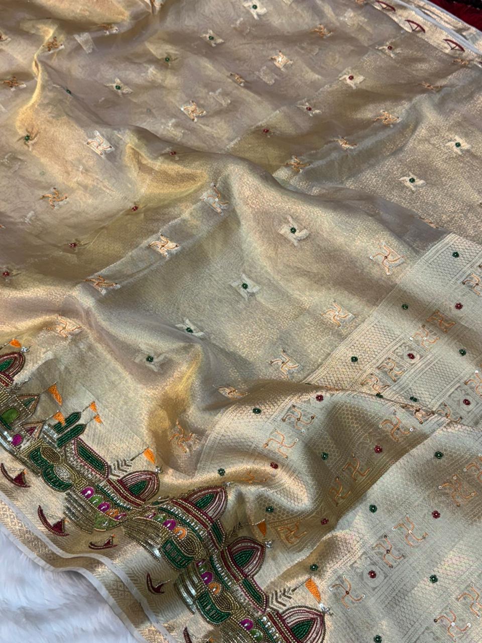 Pure Tissue Silk Banarasi Saree with Banarasi Ghat Handwork