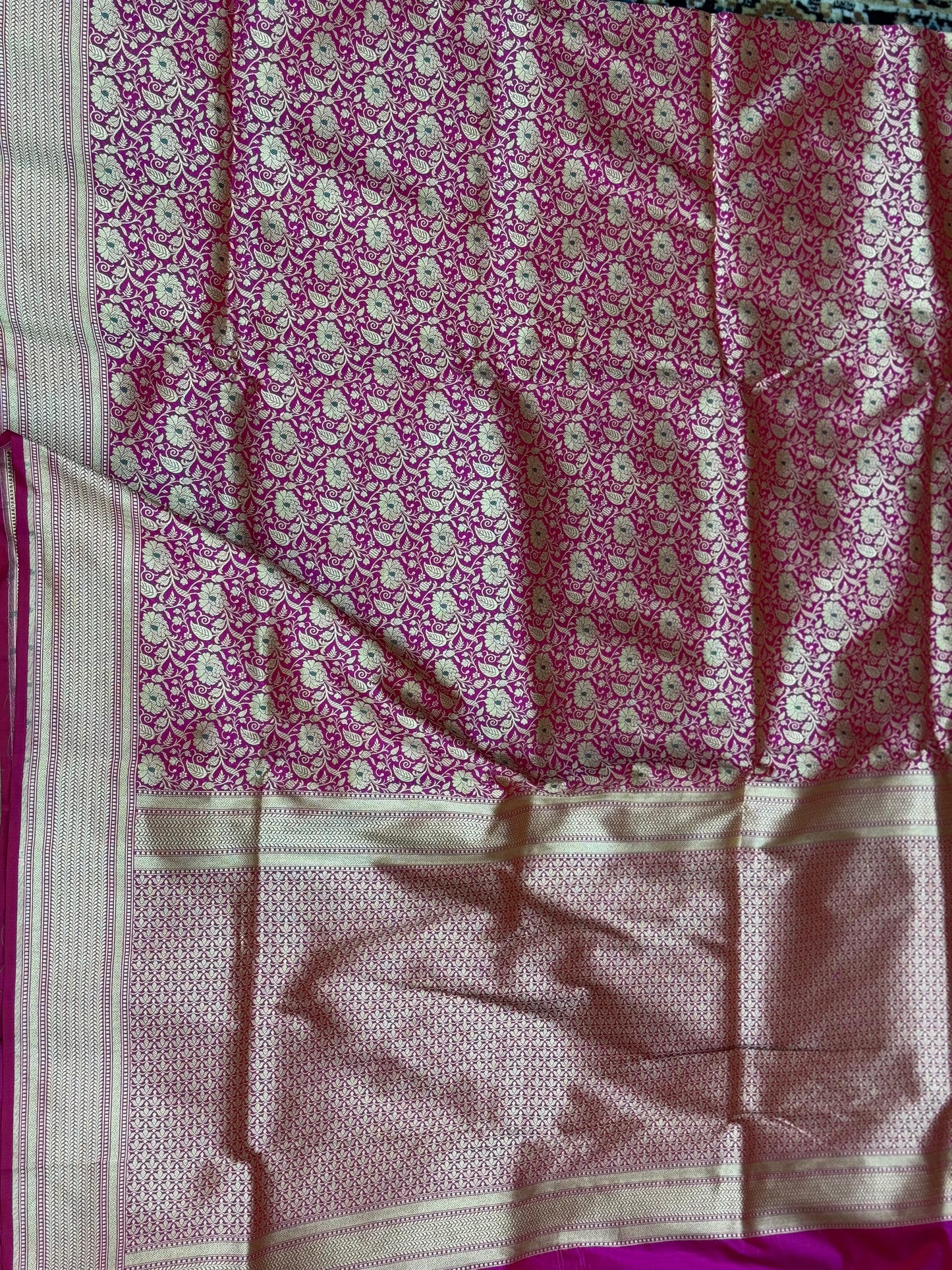 Pure Katan Silk Brocade Meenakari Saree Rani Pink (Brocade Meenakshi)