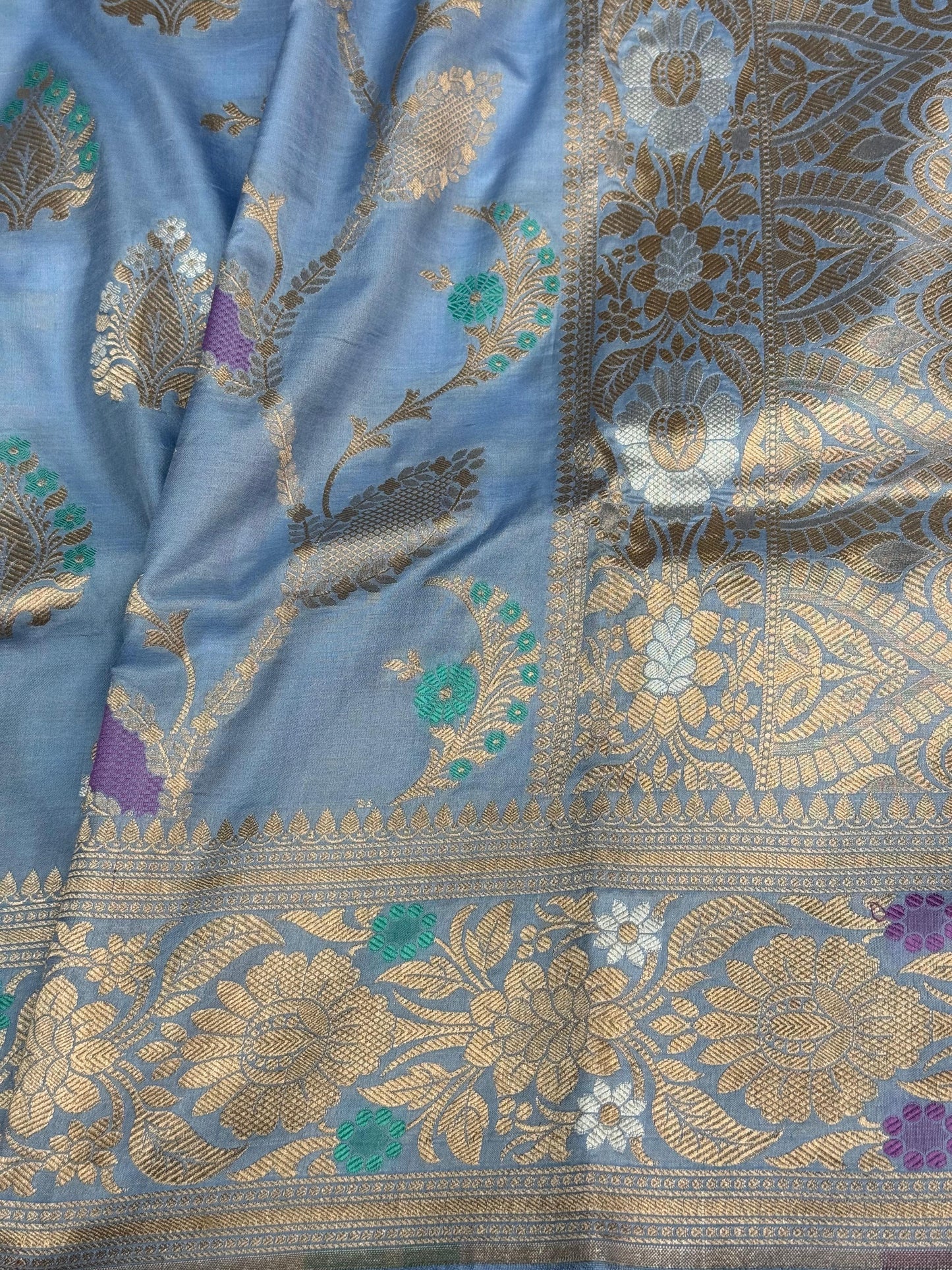Pure Katan Silk Brocade Meenakari Saree Mint Green (Brocade Meenakshi)