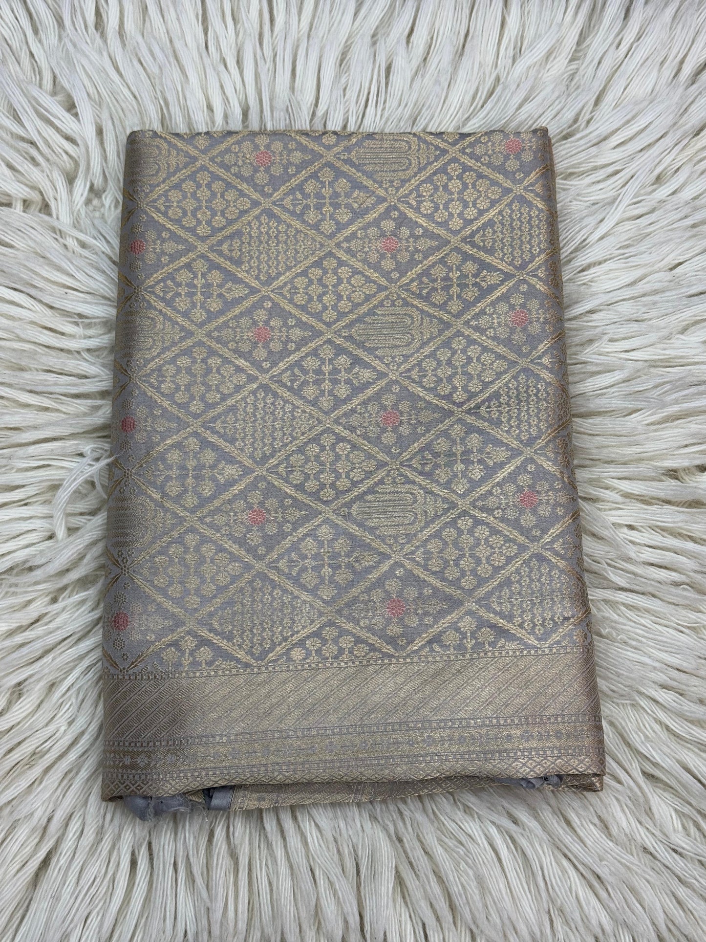 Pure Katan Silk Brocade Meenakari Saree Vintage Grey (Brocade Meenakshi)