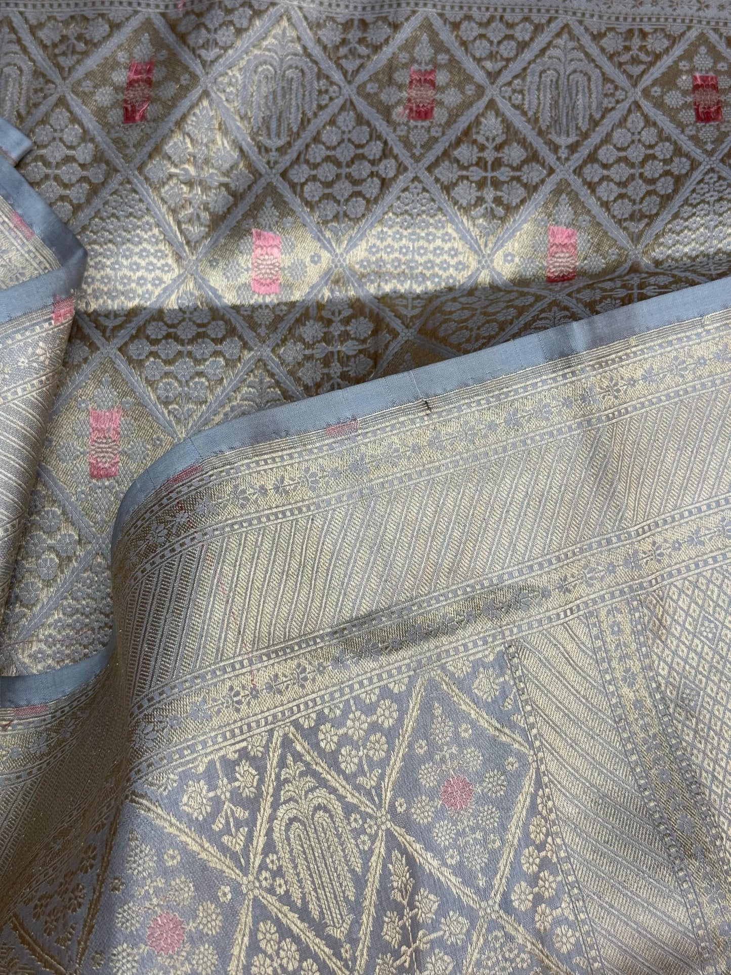 Pure Katan Silk Brocade Meenakari Saree Vintage Grey (Brocade Meenakshi)