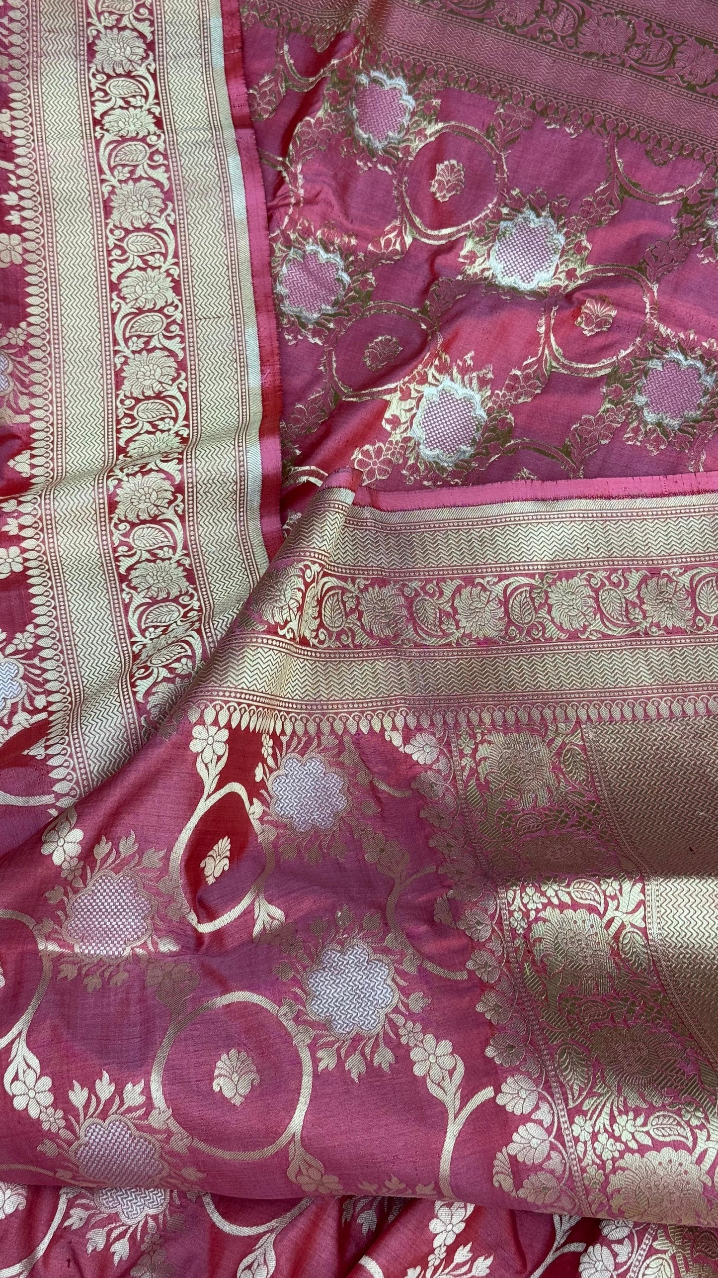 Pure Katan Silk Brocade Meenakari Saree Rose Pink (Brocade Meenakshi)