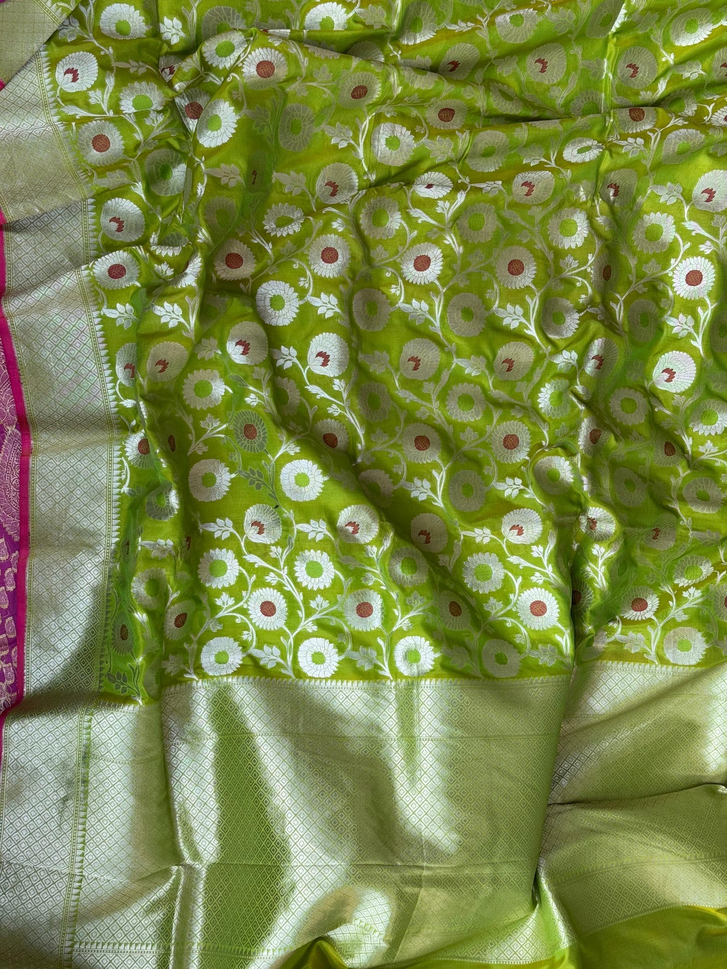 Pure Katan Silk Brocade Meenakari Saree Leaf Green (Brocade Meenakshi)