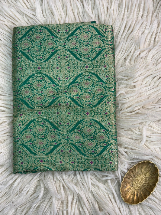 Pure Katan Silk Brocade Meenakari Saree Embrald Green (Brocade Meenakshi)