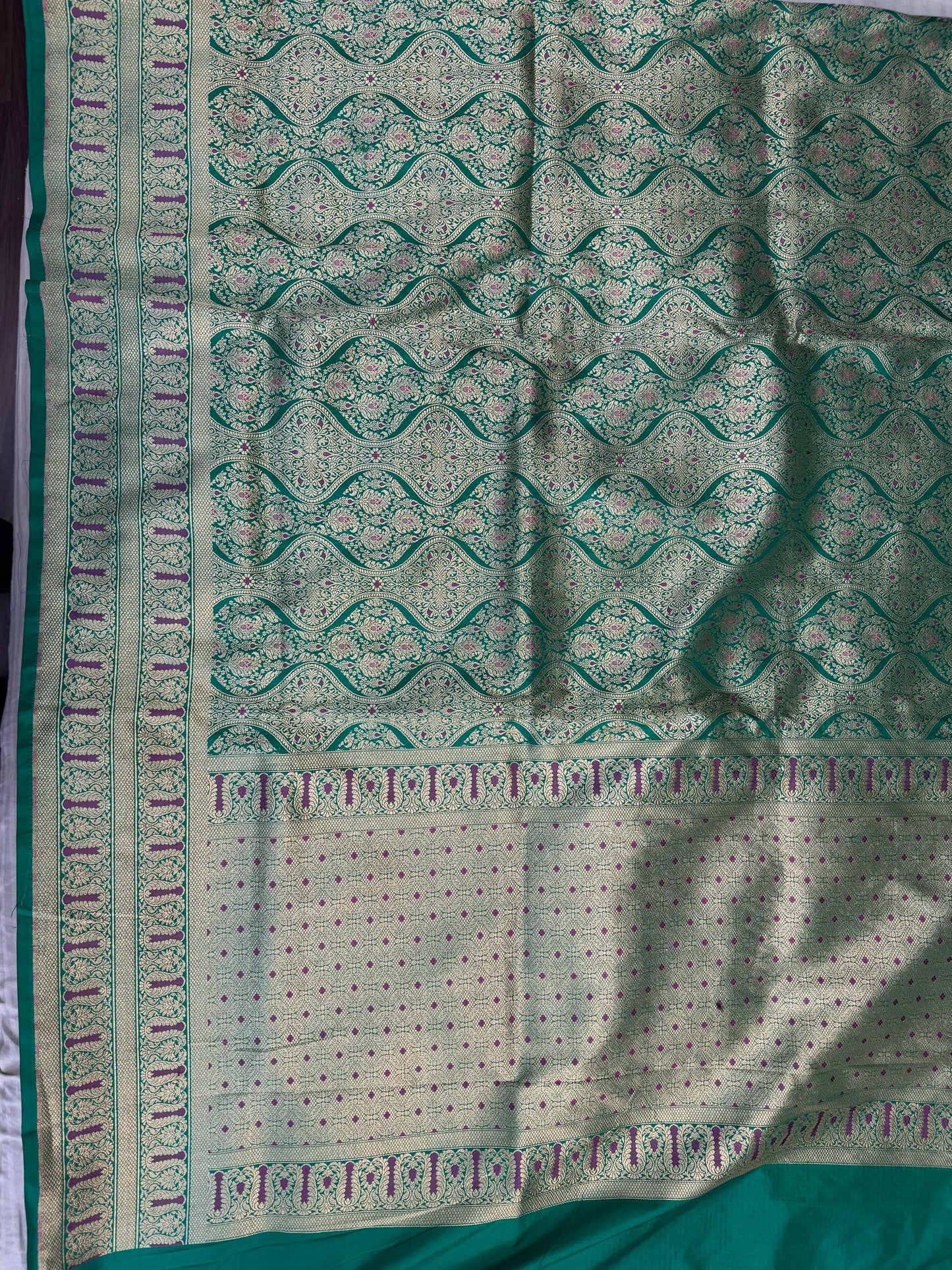 Pure Katan Silk Brocade Meenakari Saree Embrald Green (Brocade Meenakshi)