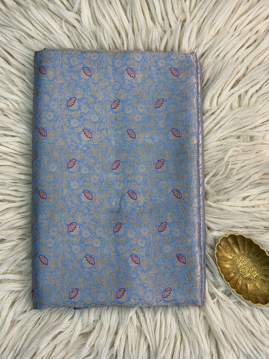 Pure Katan Silk Brocade Meenakari Saree Powder Blue (Brocade Meenakshi)
