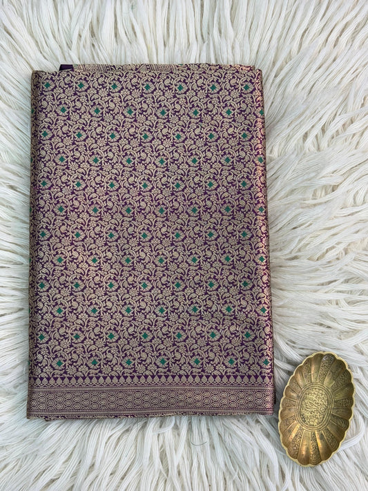 Pure Katan Silk Brocade Meenakari Saree Deep Plum Purple (Brocade Meenakshi)
