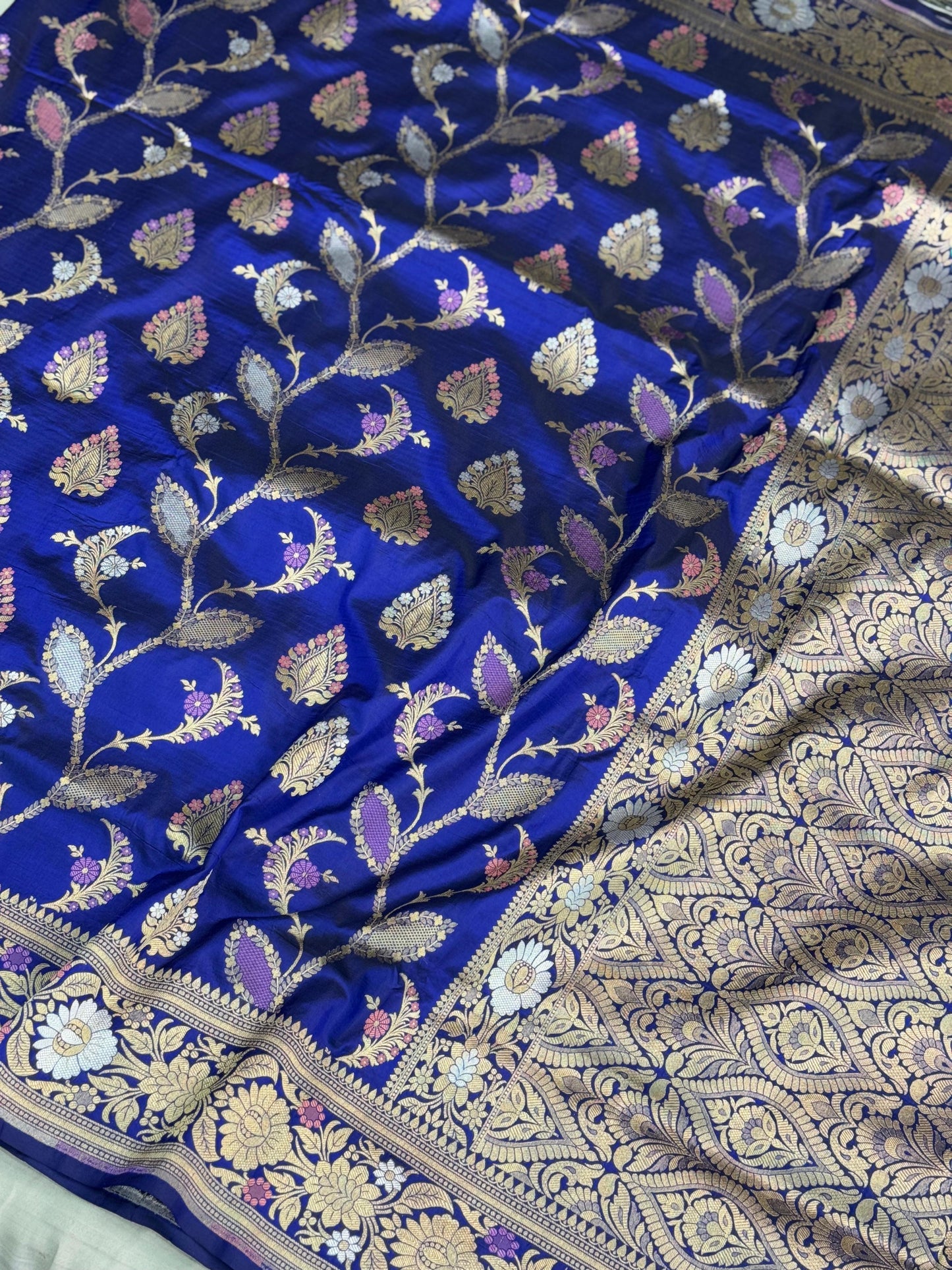 Pure Katan Silk Brocade Meenakari Saree Royal Blue (Brocade Meenakshi)