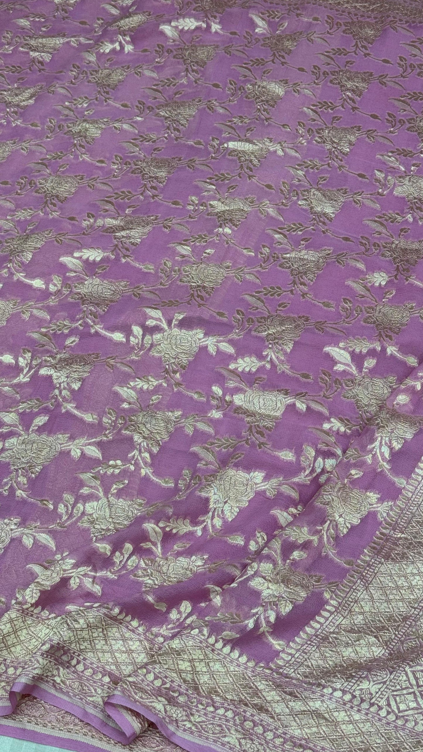 Pure Khaddi Georgette Saree in Orchid Purple with Floral Zari (Shabnami)