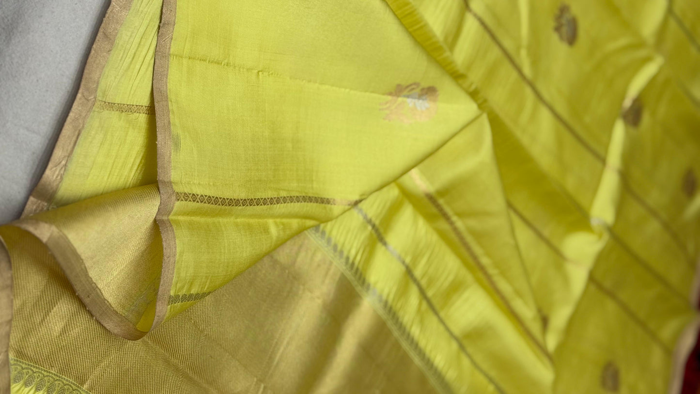 Pure Raw Mango Handloom Saree Lemon Yellow (Resham Aam)