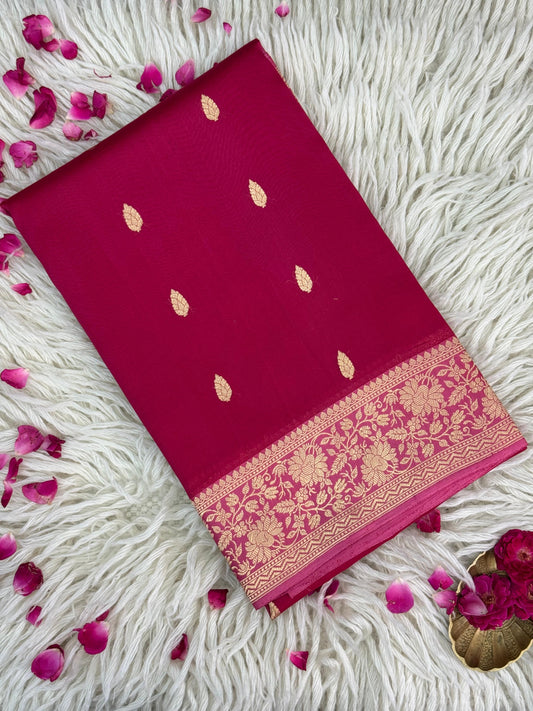 Pure Raw Mango Handloom Saree Magenta Pink (Resham Aam)
