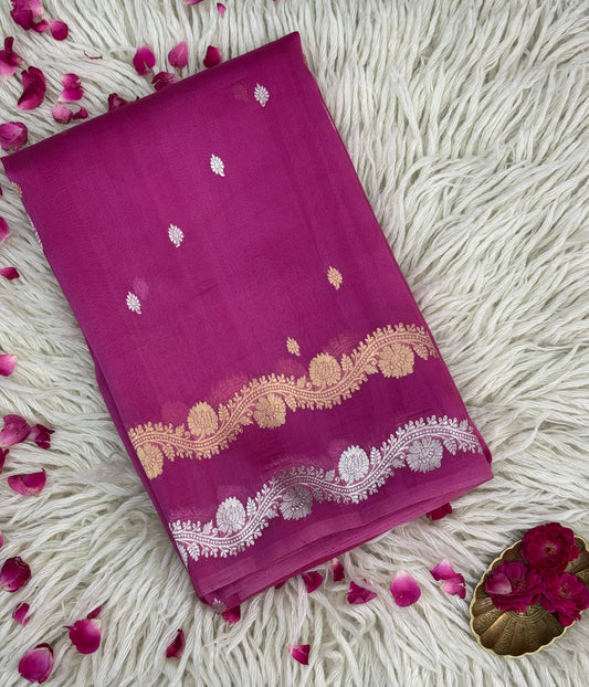 Pure Raw Mango Handloom Saree Deep Magenta (Resham Aam)