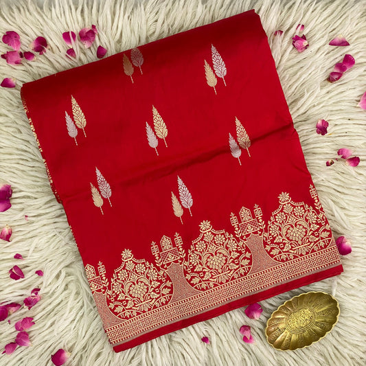Pure Katan Meenakari Red Saree