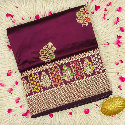Pure Katan Meenakari purple saree