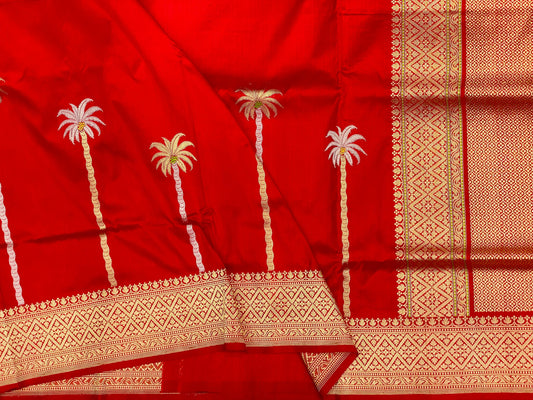 Pure Katan Handloom Saree Red