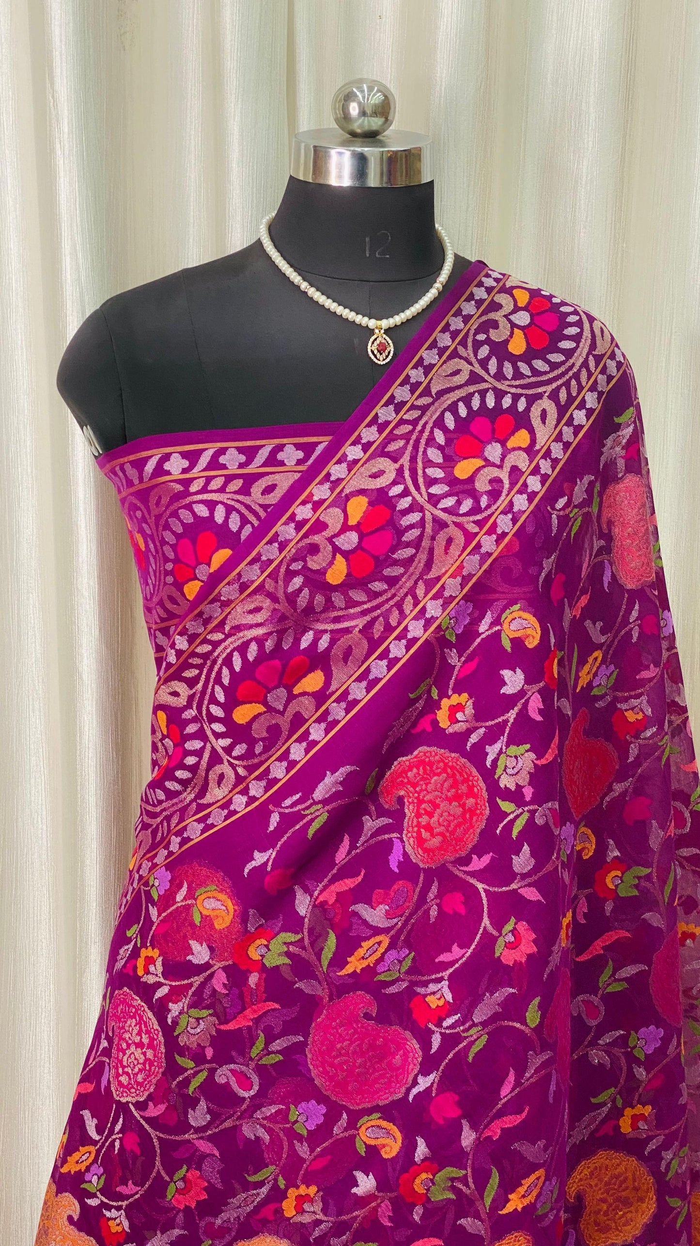Pure Jamdani Handloom Saree Magenta (Jamdaniya)