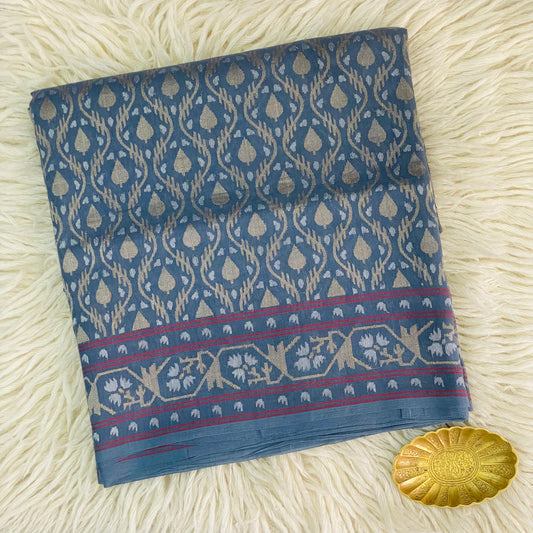 Pure Jamdani Handloom Saree Denim Blue (Jamdaniya)