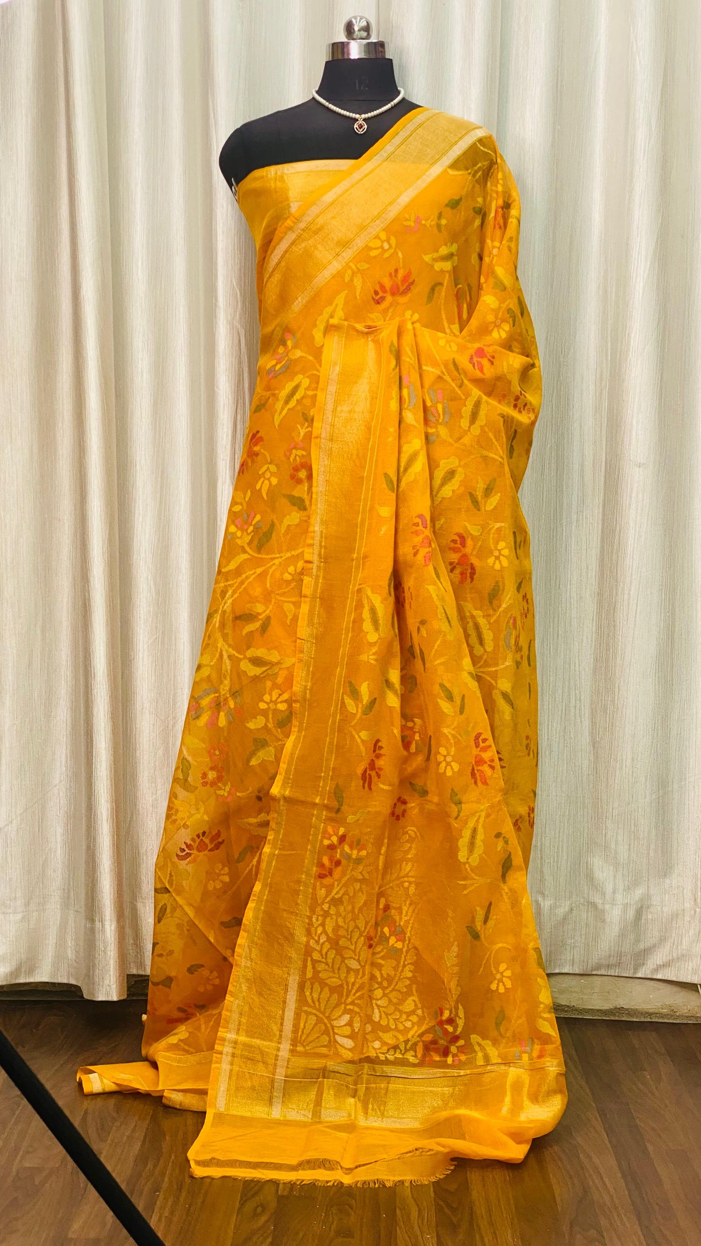 Pure Jamdani Handloom Saree Yellow (Jamdaniya)