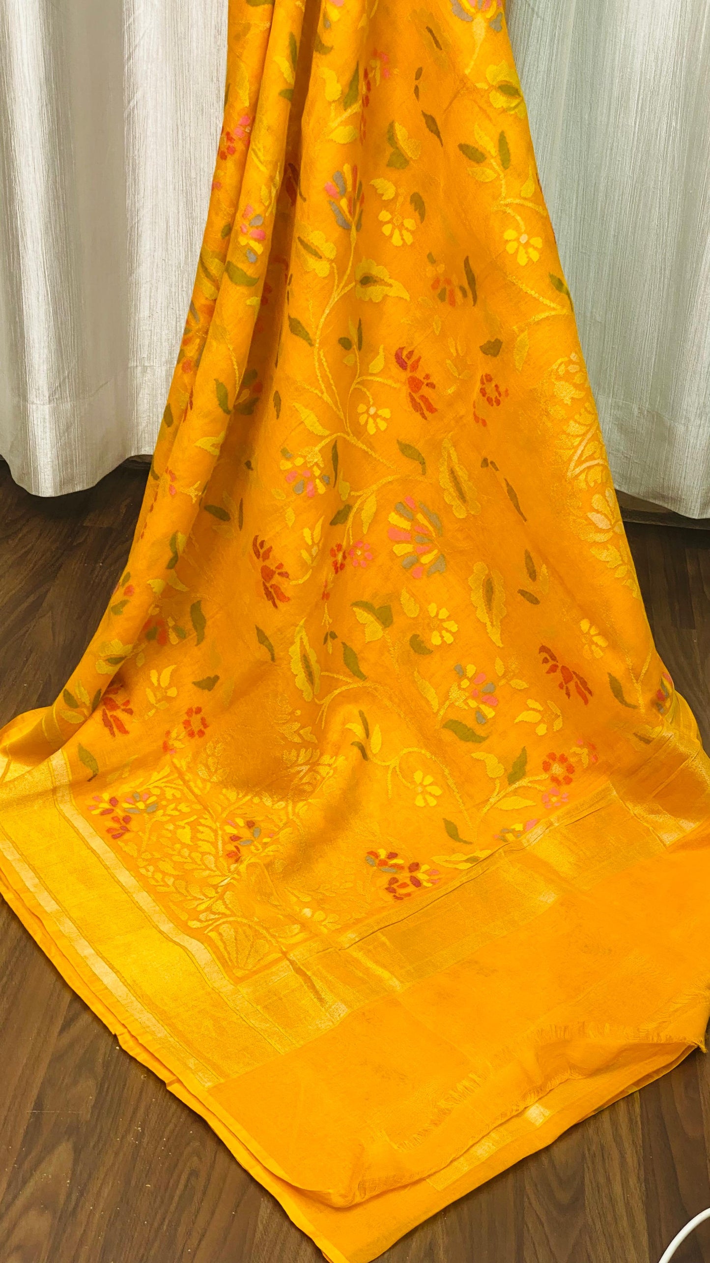 Pure Jamdani Handloom Saree Yellow (Jamdaniya)