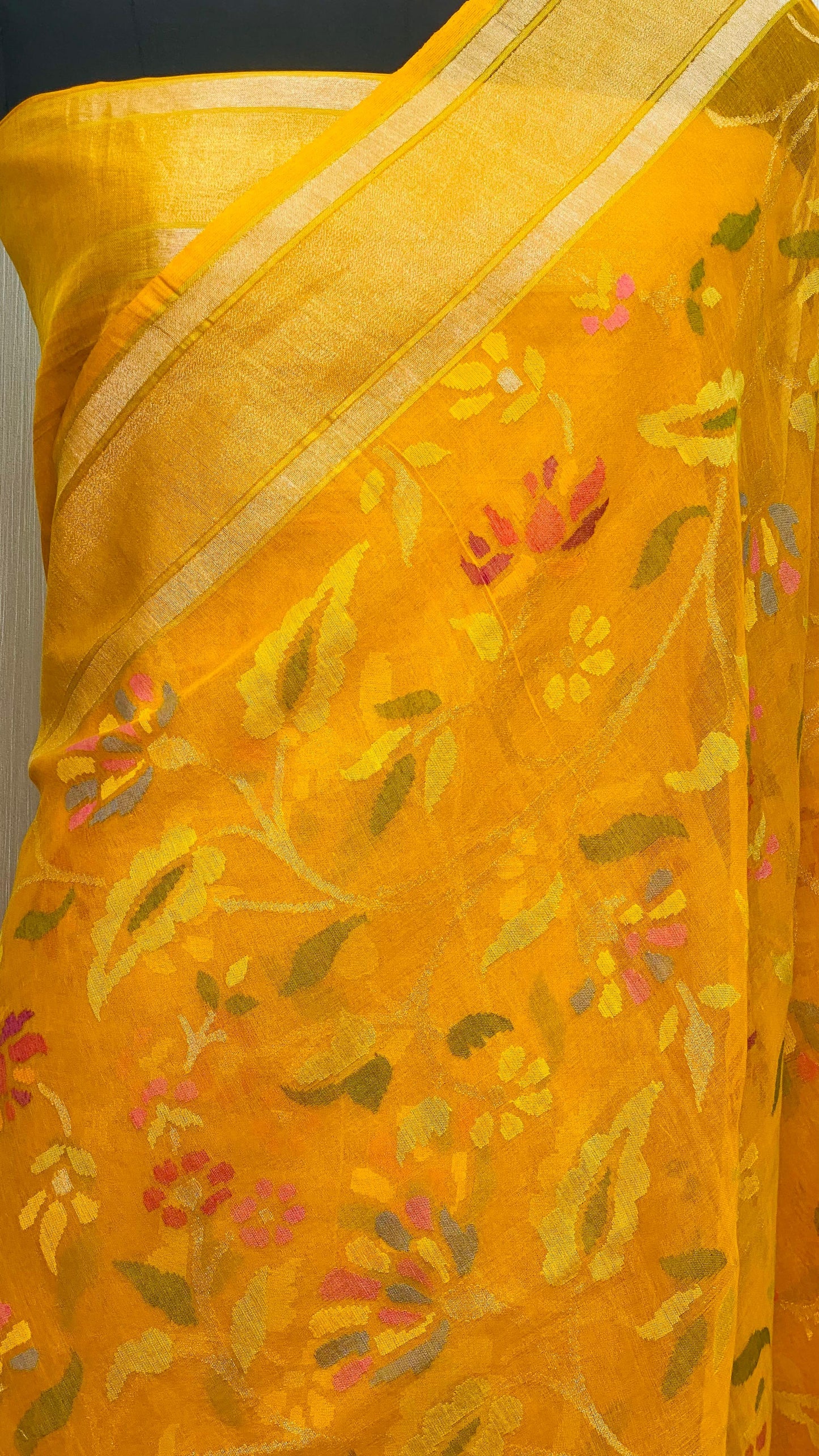 Pure Jamdani Handloom Saree Yellow (Jamdaniya)